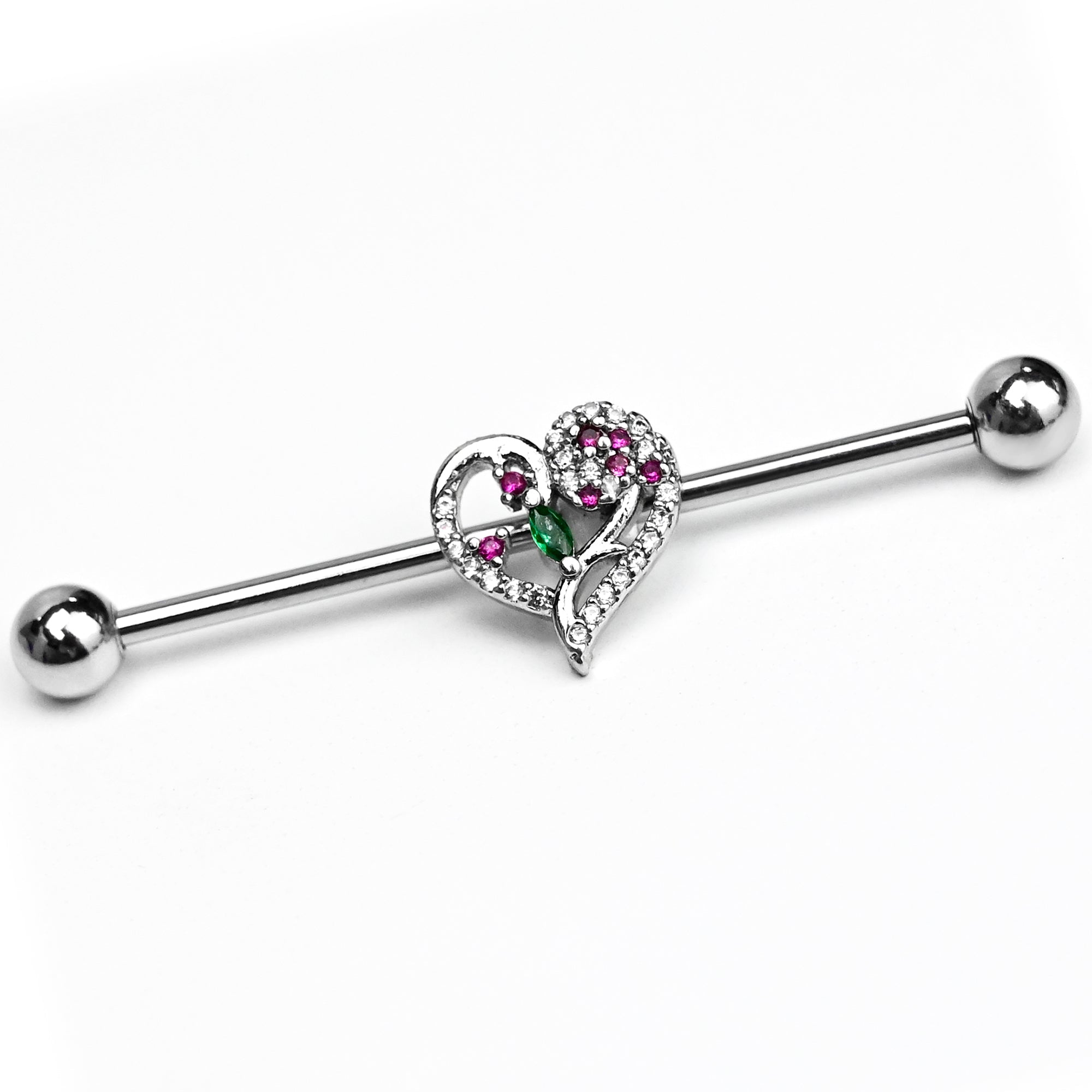 BodyCandy 14G Emerald Passion Gem Heart Industrial Barbell 38mm — main product shot
