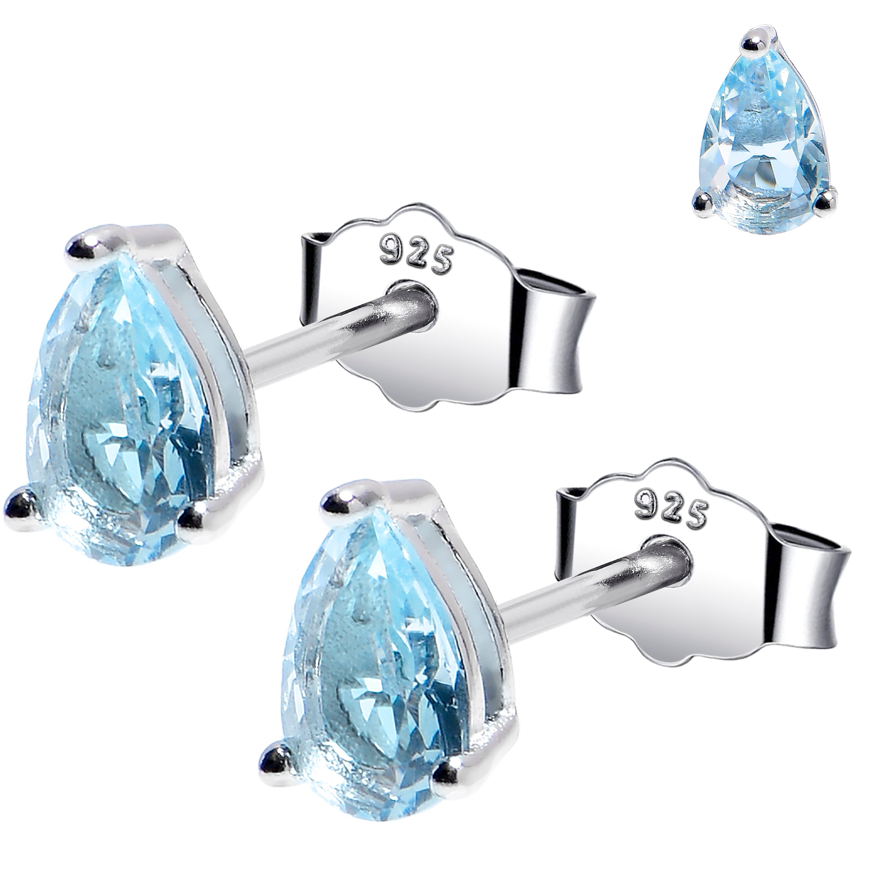 BodyCandy 4mm CZ Pear 925 Sterling Silver March Birthstone Stud Earrings — main product shot
