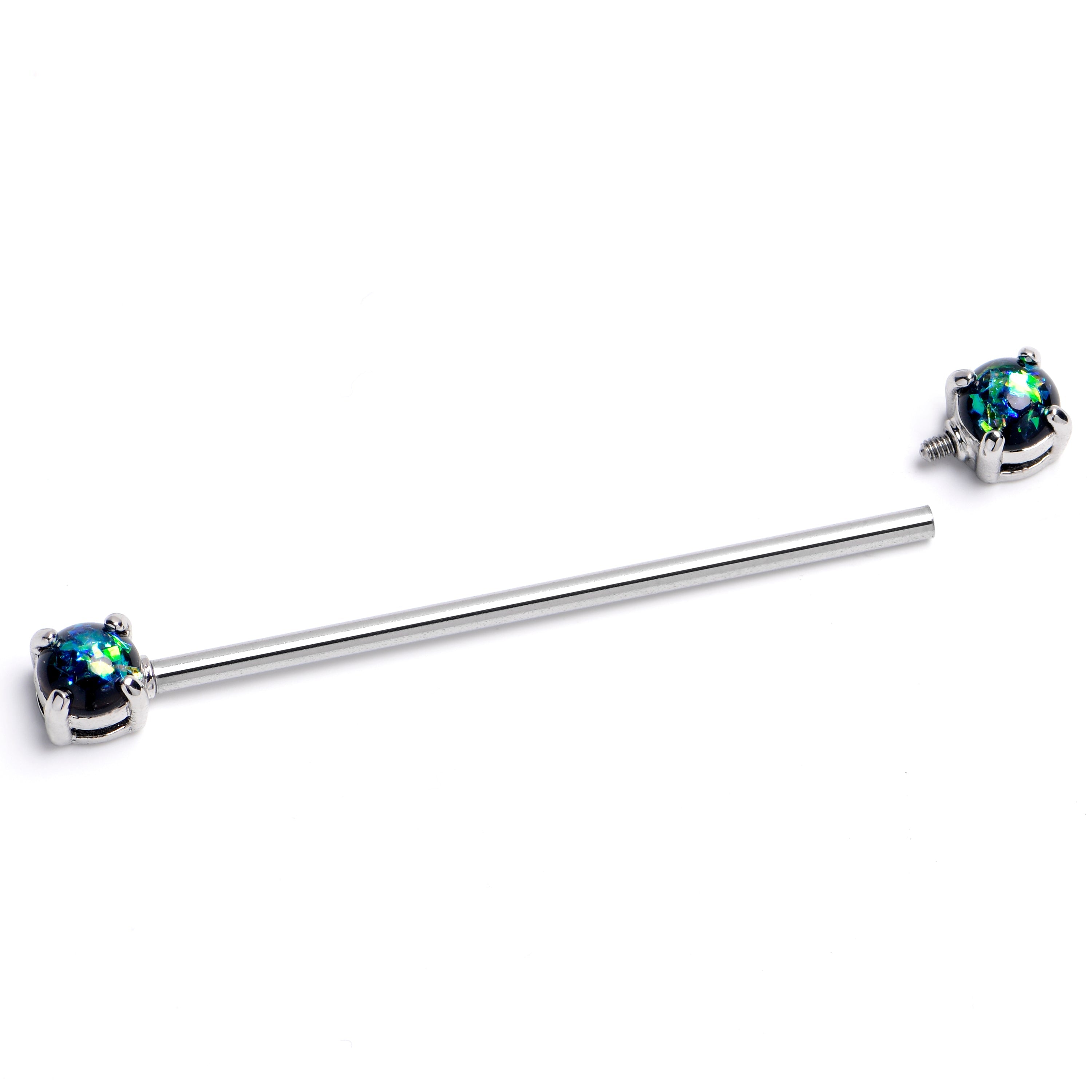 BodyCandy 14G Black Faux Opal Internally Threaded Industrial Barbell 38mm — main product shot