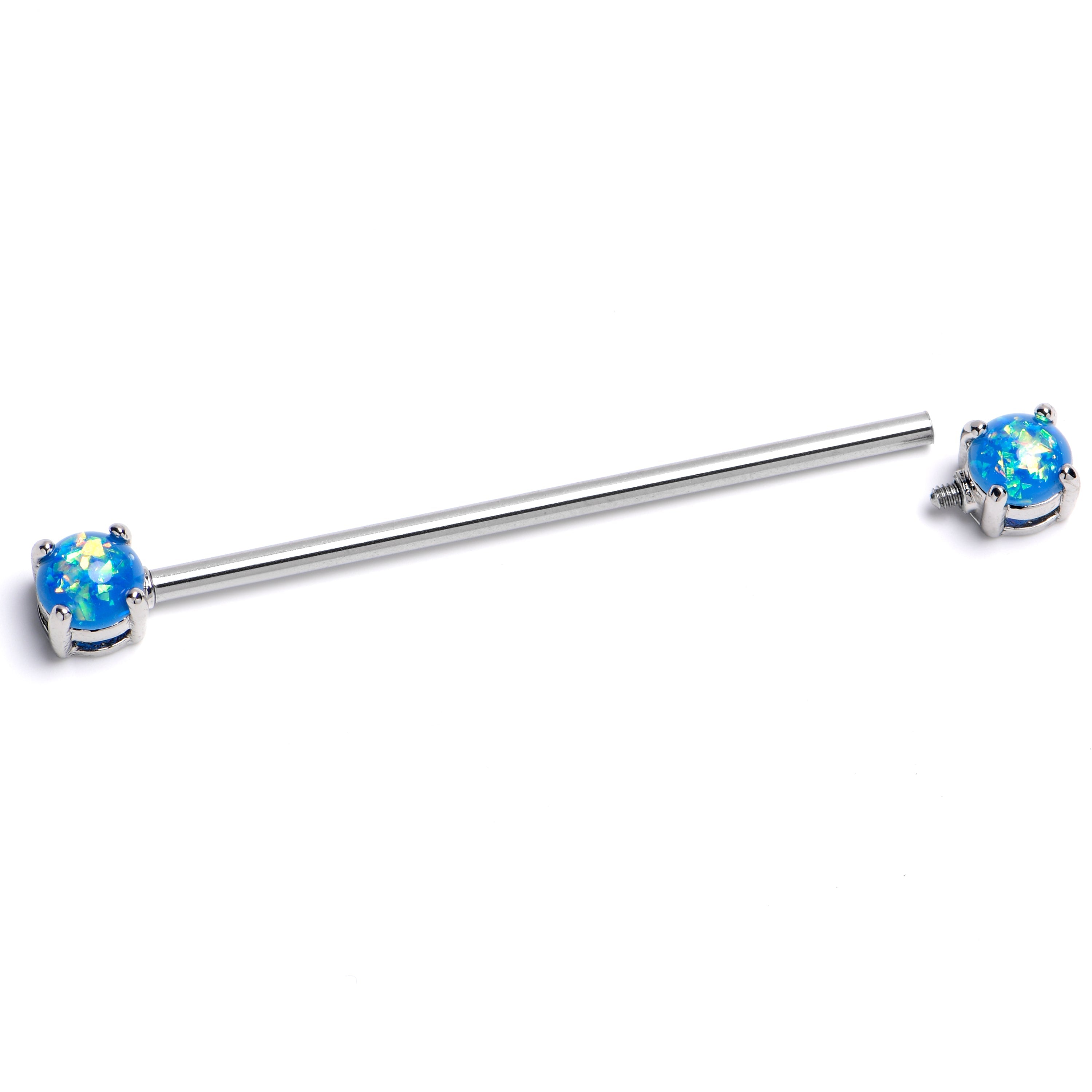 BodyCandy 14G Blue Faux Opal Internally Threaded Industrial Barbell 38mm — main product shot