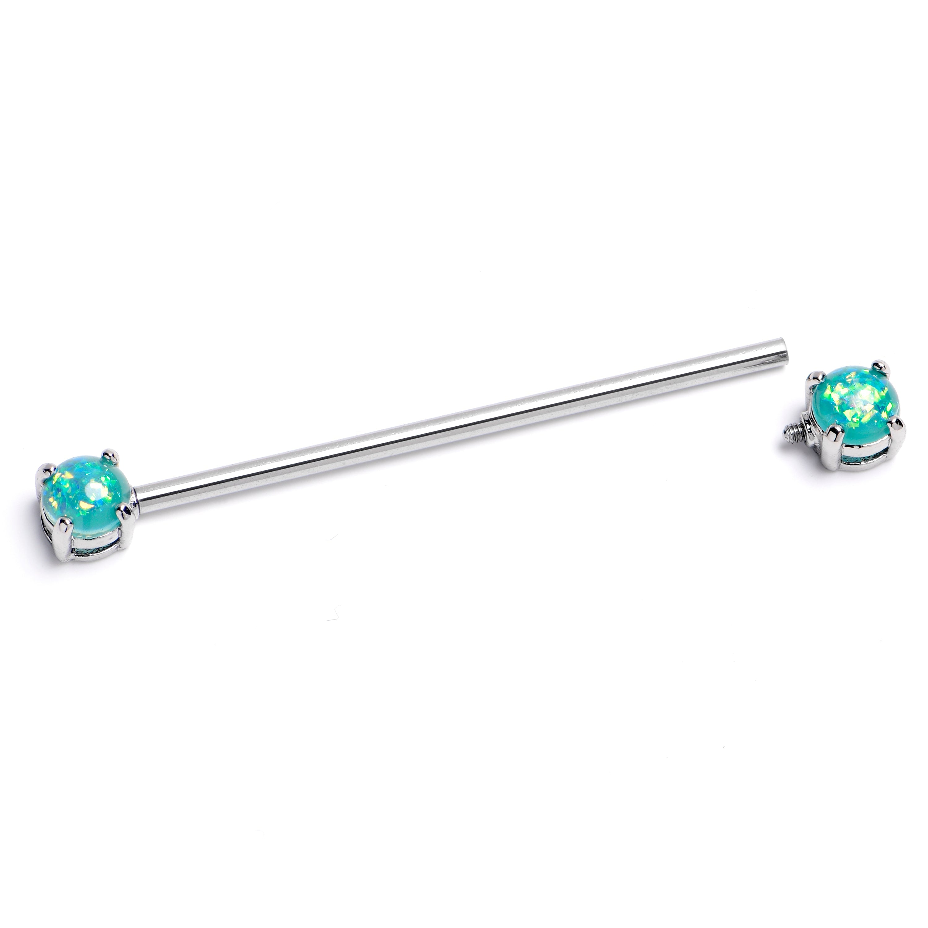 BodyCandy 14G Green Faux Opal Internally Threaded Industrial Barbell 38mm — main product shot