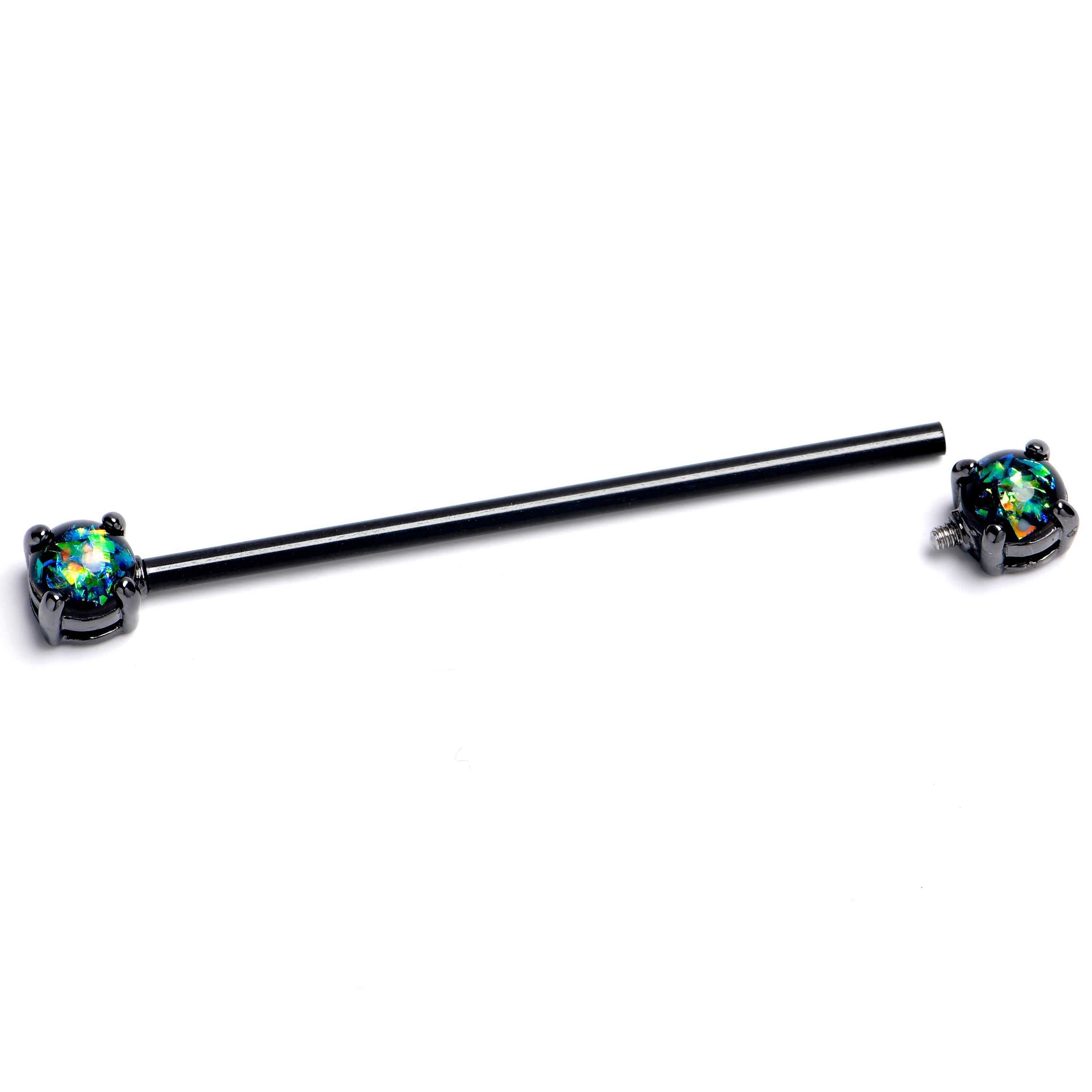 BodyCandy 14G Black Faux Opal Black Internally Threaded Industrial Barbell 38mm — main product shot