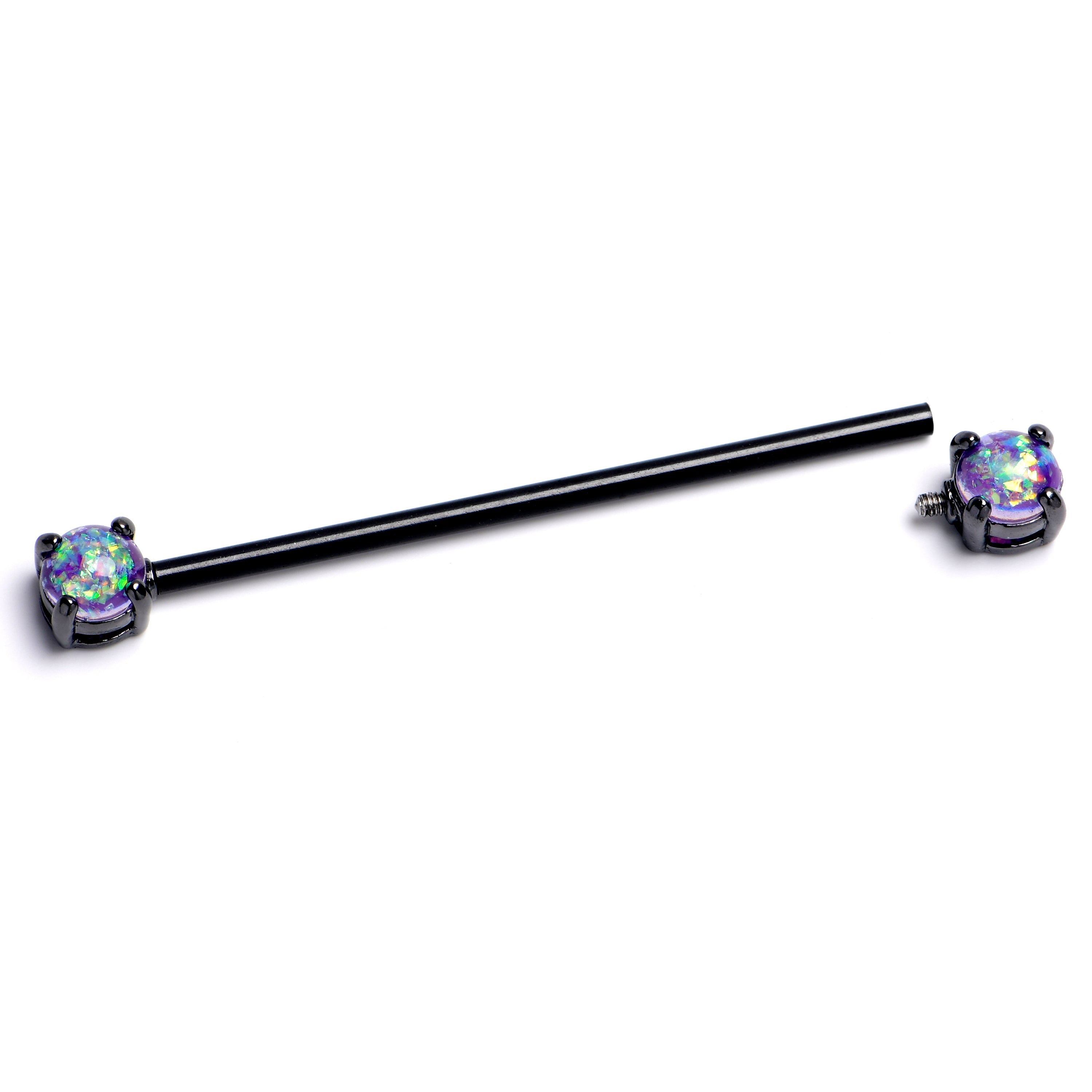 BodyCandy 14G Purple Faux Opal Black Internally Threaded Industrial Barbell 38mm — main product shot