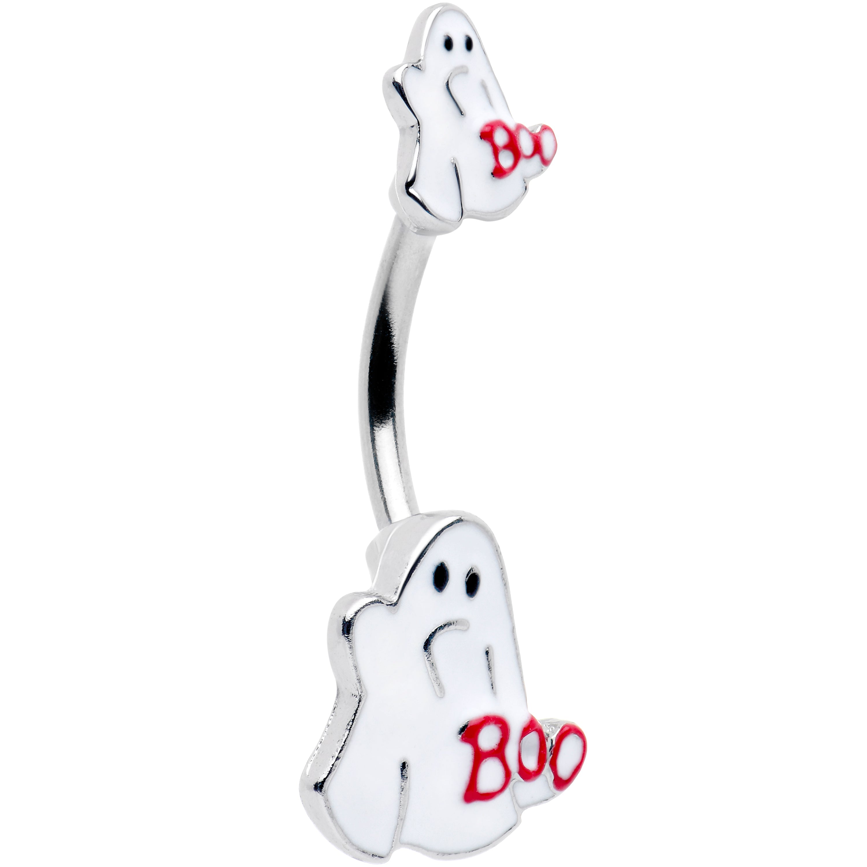 BodyCandy Boo Ghost White Red Halloween Double Mount Belly Ring — main product shot
