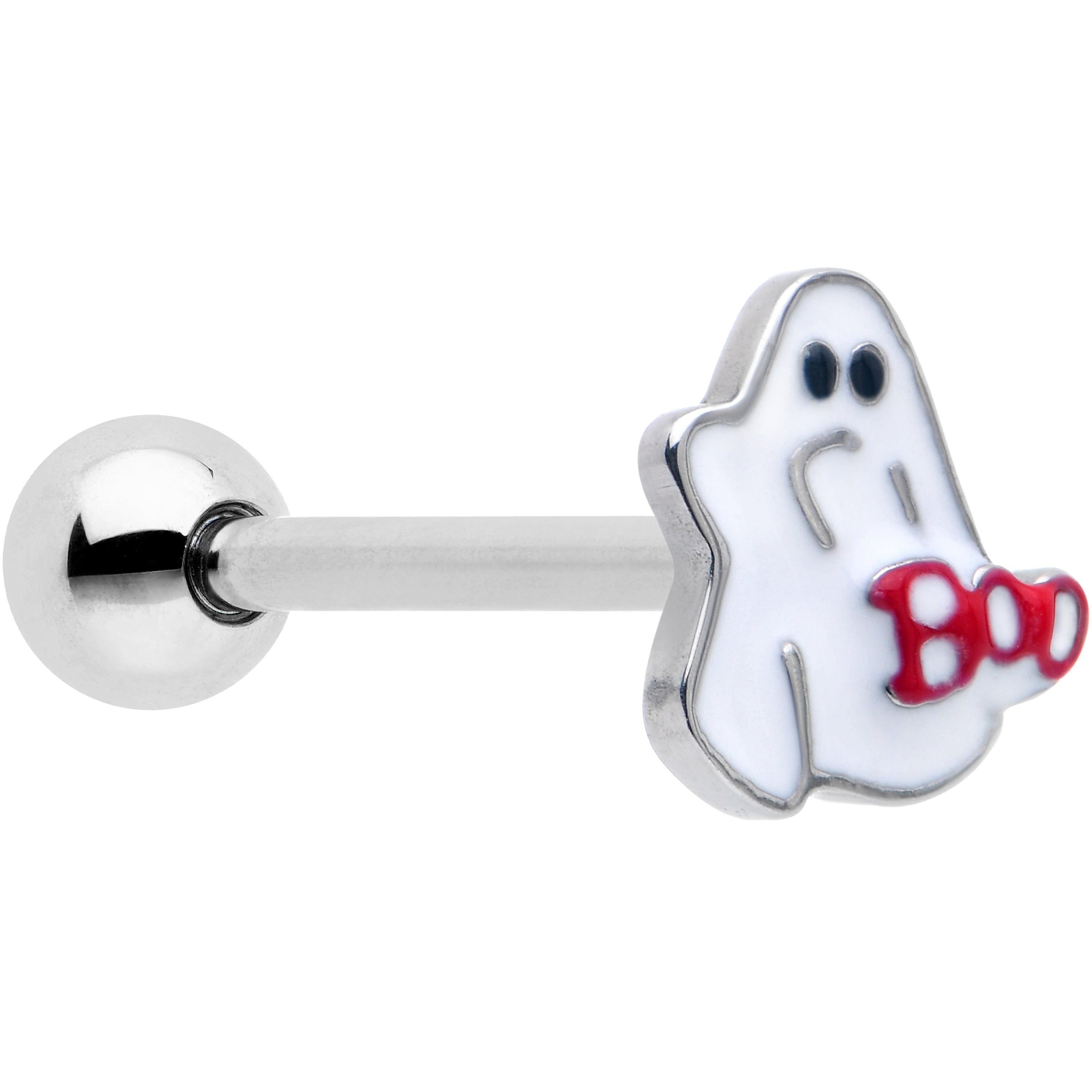 BodyCandy Boo Ghost Red White Halloween Barbell Tongue Ring — main product shot