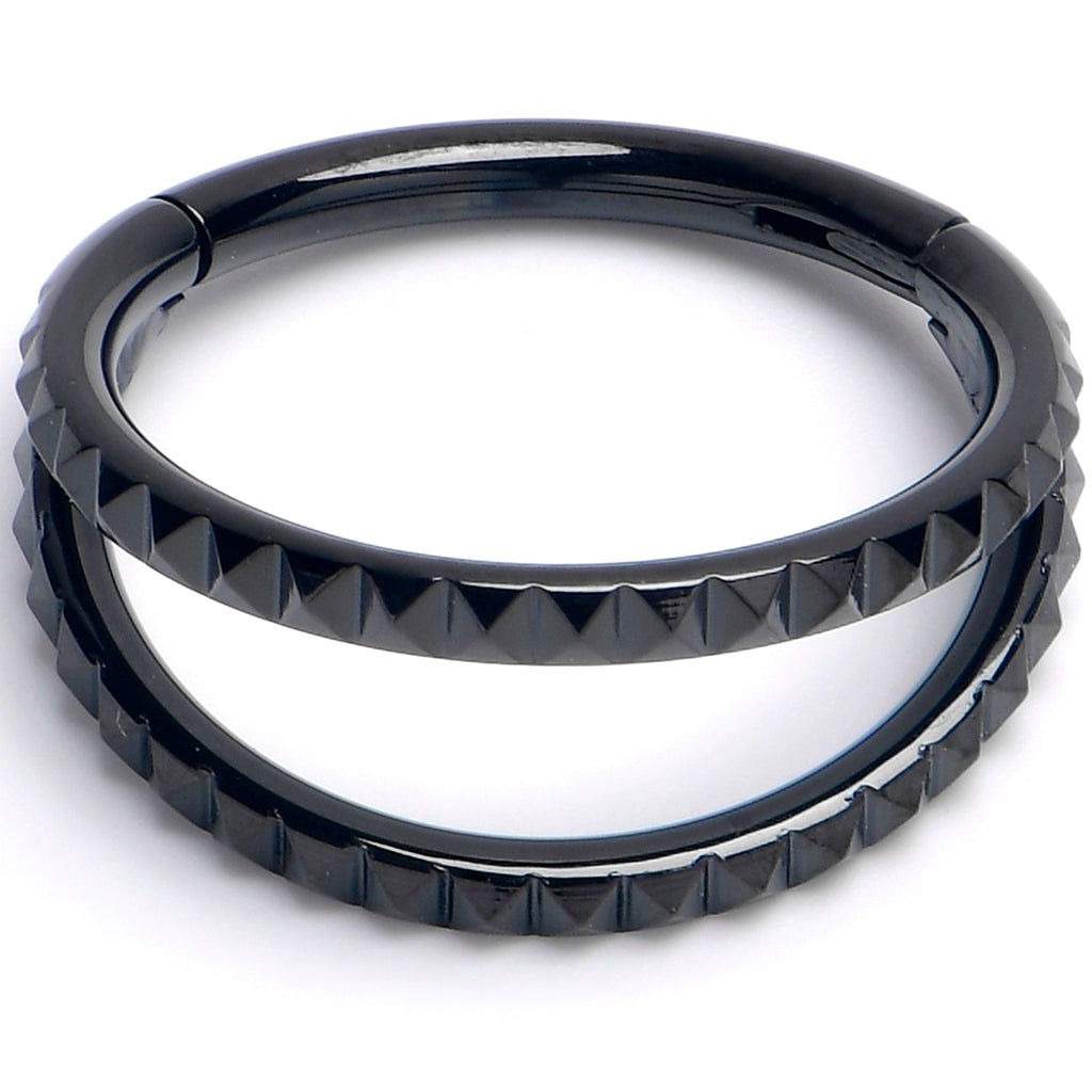 BodyCandy 16G 3/8" Black PVD Double Spike Precision Hinged Segment Ring — main product shot