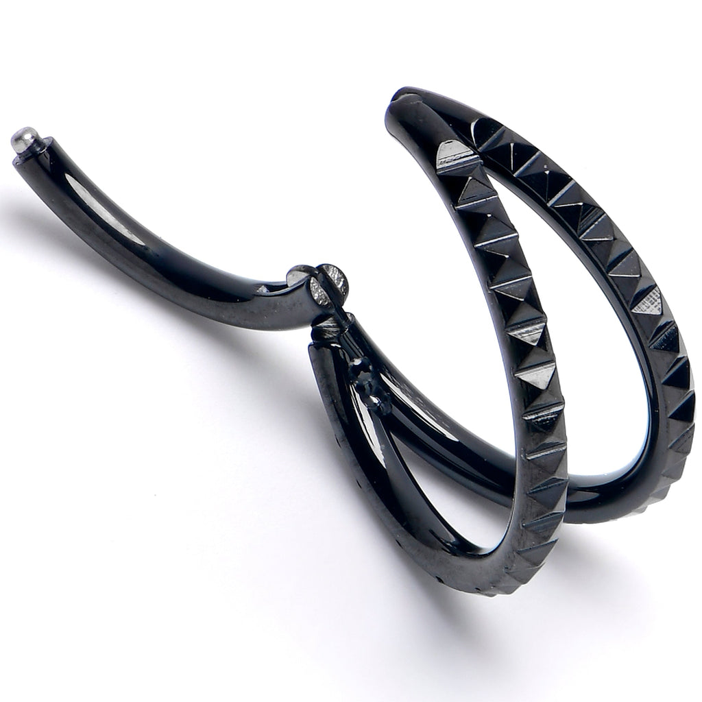 BodyCandy 16G 3/8" Black PVD Double Spike Precision Hinged Segment Ring — detail close-up