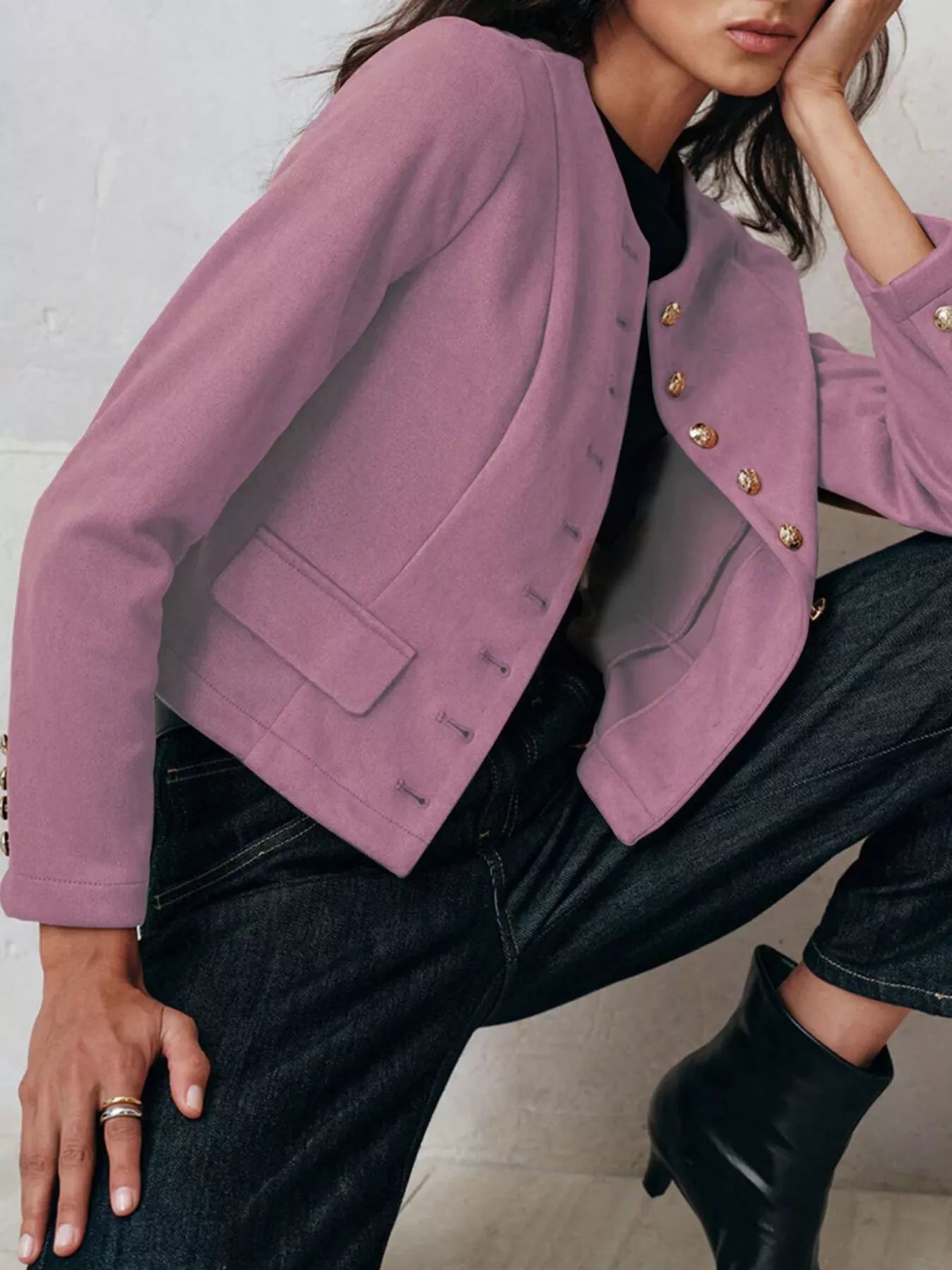 Round Neck Button Up Blazer