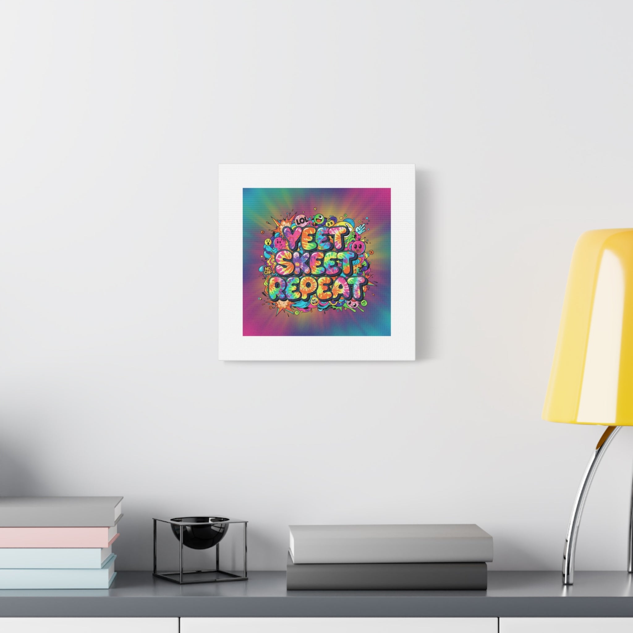 Yeet Skeet Repeat Canvas | Slogan & Glitch Graphic, Meme Phrase Wall Art