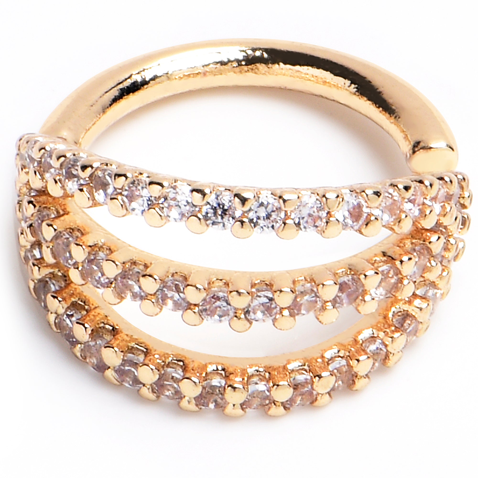 BodyCandy 16G 5/16 Clear CZ Gem Gold Tone Faux Triple Hoop Closure Ring — main product shot