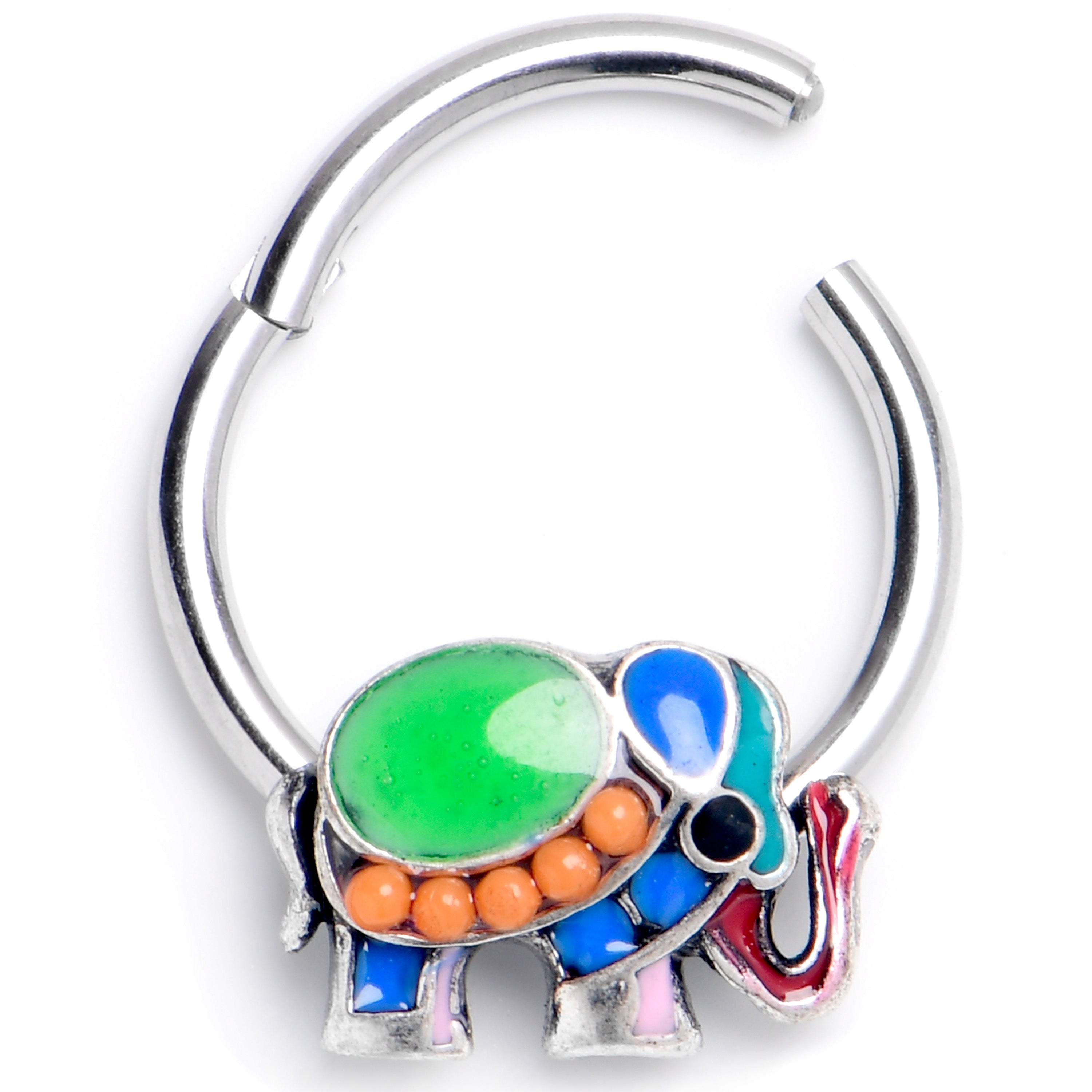 BodyCandy 16G 3/8 Green Gem Colorful Elephant Hinged Segment Ring — main product shot