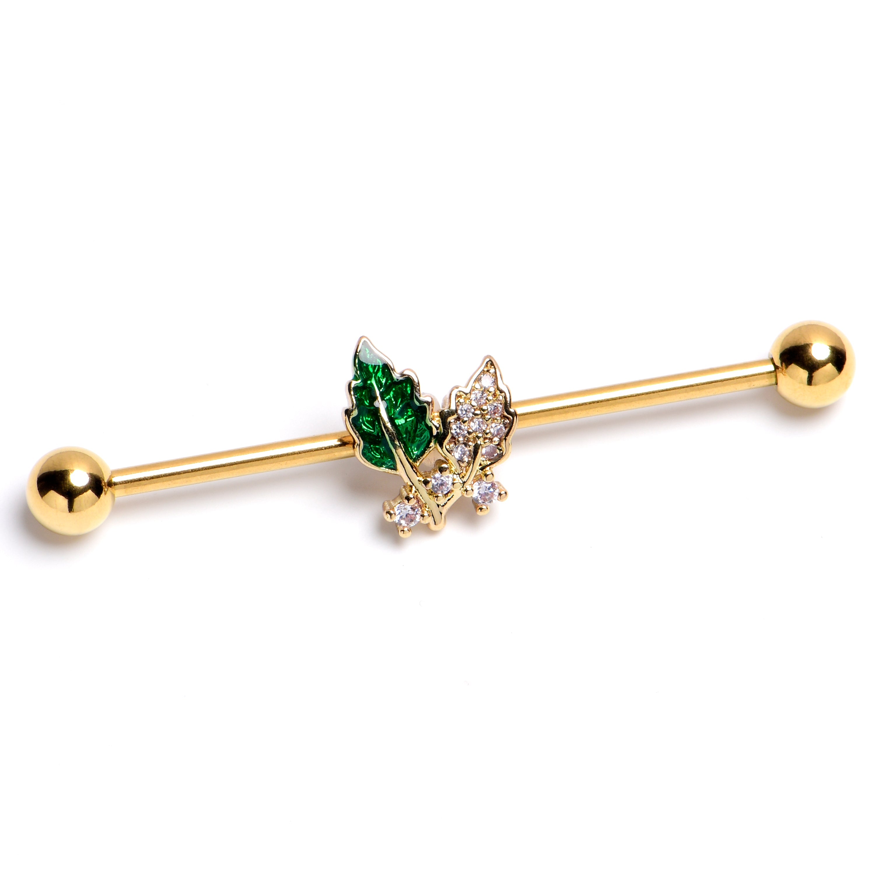BodyCandy 14G Clear Gem Gold Tone Natures Glamour Industrial Barbell 38mm — main product shot