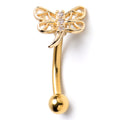BodyCandy 16G 5/16 Clear Gem Gold Tone Filigree Dragonfly Curved Eyebrow Ring — main product shot