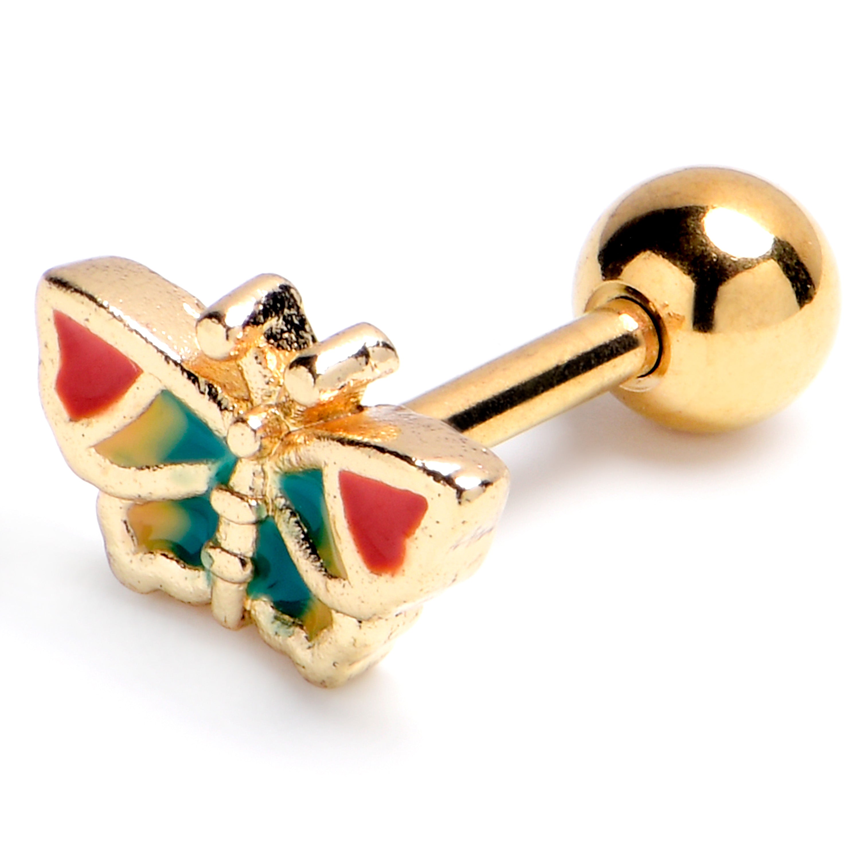 BodyCandy 16G 1/4 Gold Tone Sunrise Butterfly Cartilage Tragus Earring — main product shot