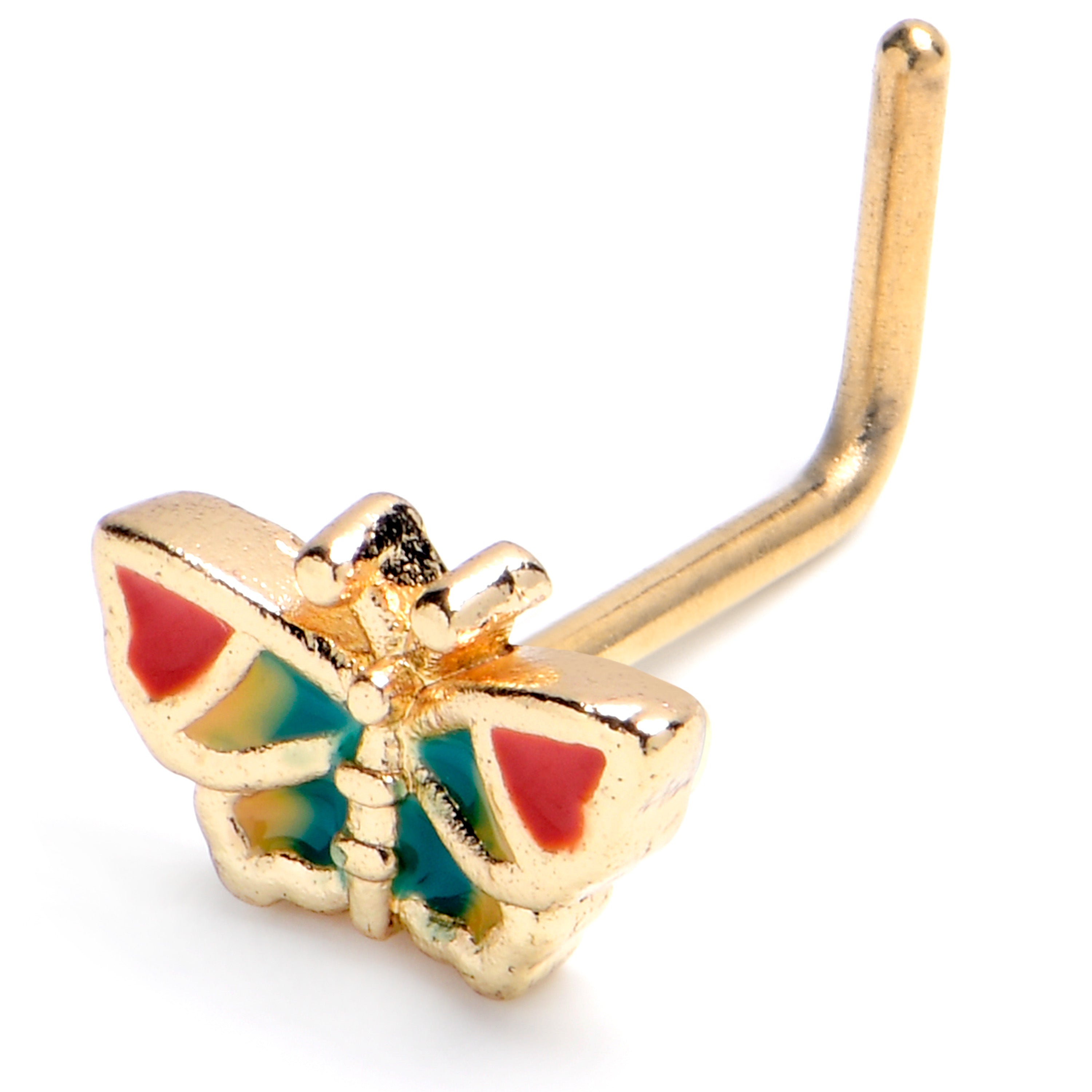 BodyCandy 20G 7mm Gold Tone Sunrise Butterfly L Shape Nose Ring — main product shot