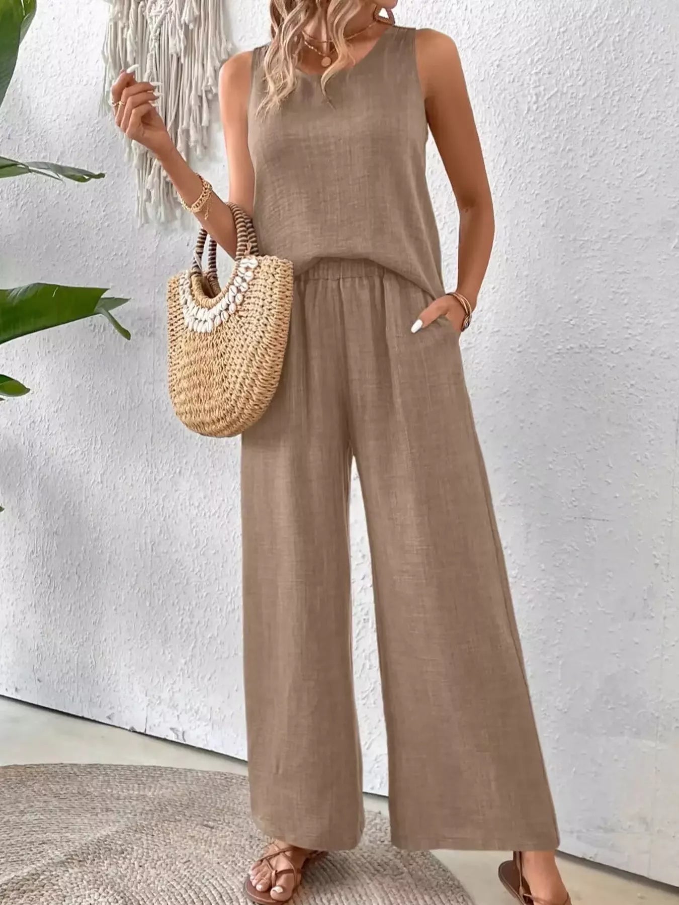 Round Neck Tank and Pants Set
