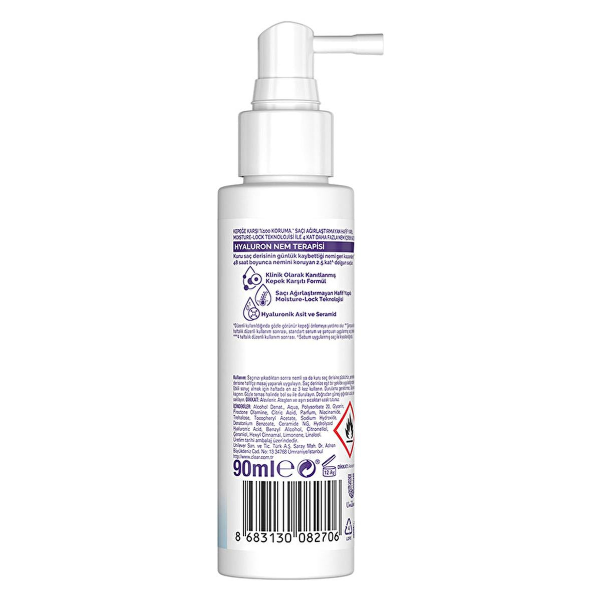 Clear Women Hyaluron Nem Terapisi Serum - 48 Hour Hydrating Anti-Dandruff Hair Serum for Dry Scalp