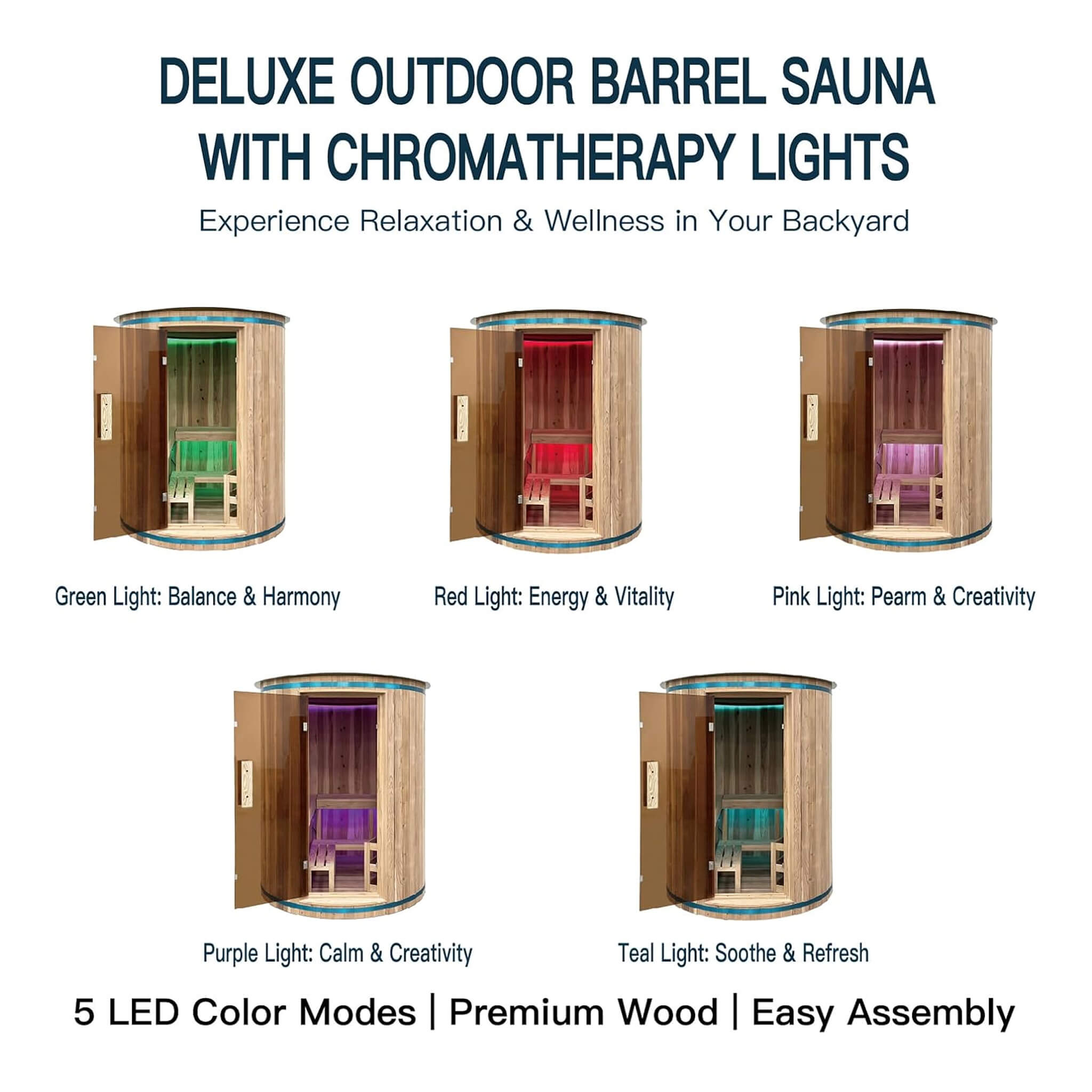 Thermora Barcelona Premium 78-Inch 4-Person Cedar Wood Outdoor Vertical Barrel Sauna With 6KW Heater, LED Lights And Stones (