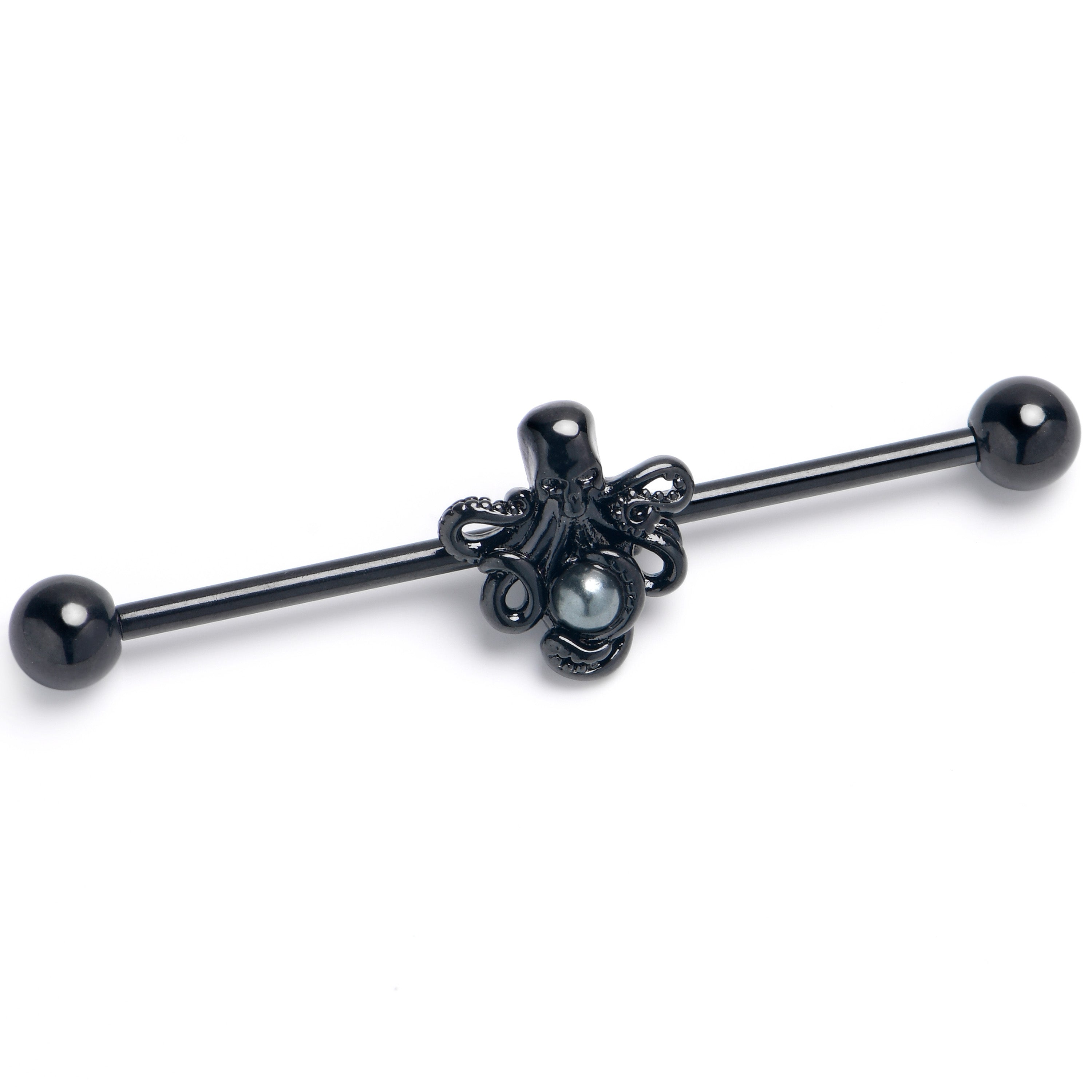 BodyCandy 14G Black Faux Pearl Treasure Octopus Industrial Barbell 38mm — main product shot