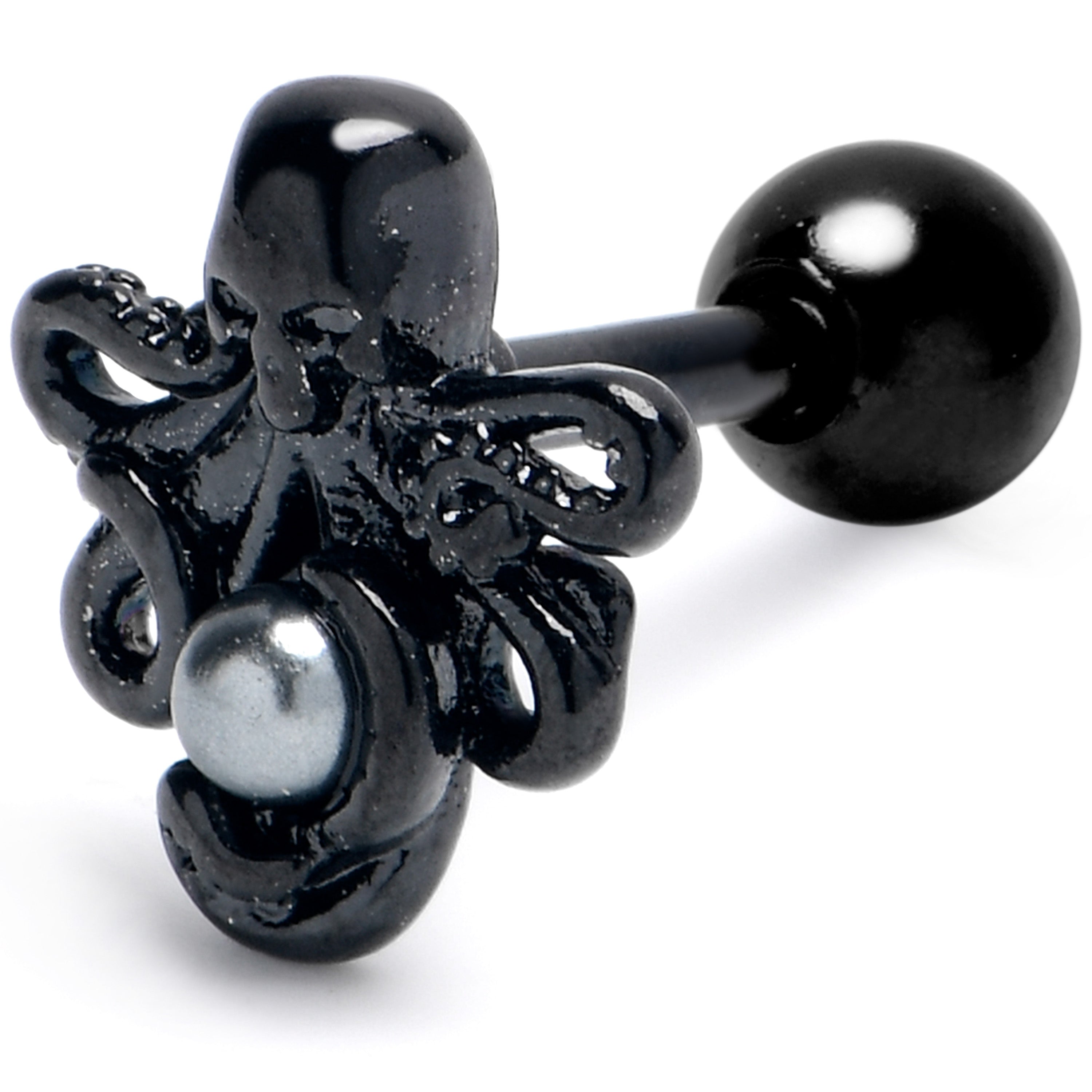 BodyCandy 16G 1/4 Black Faux Pearl Treasure Octopus Cartilage Tragus Earring — main product shot