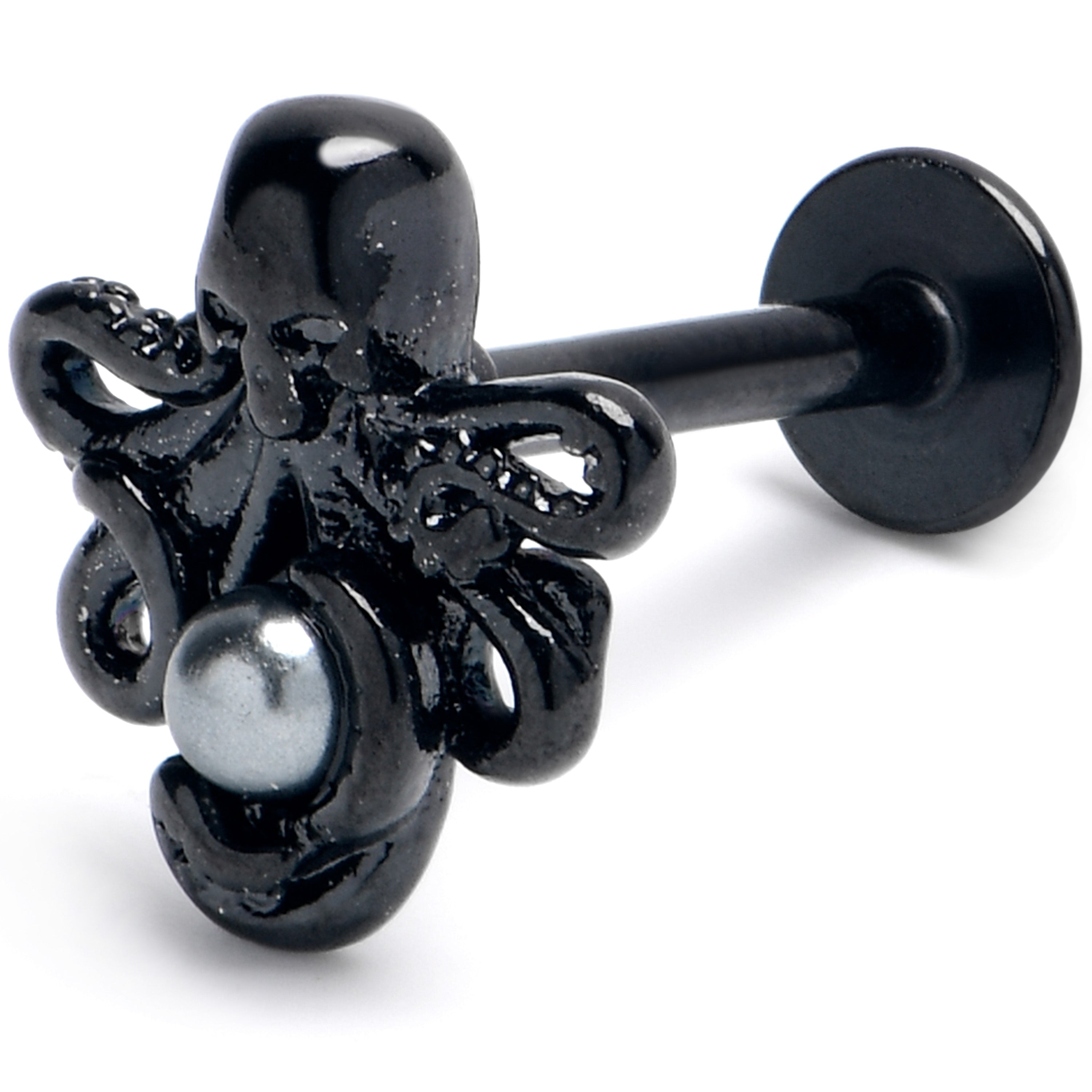 BodyCandy 16G 5/16 Black Faux Pearl Treasure Octopus Labret Monroe Tragus — main product shot