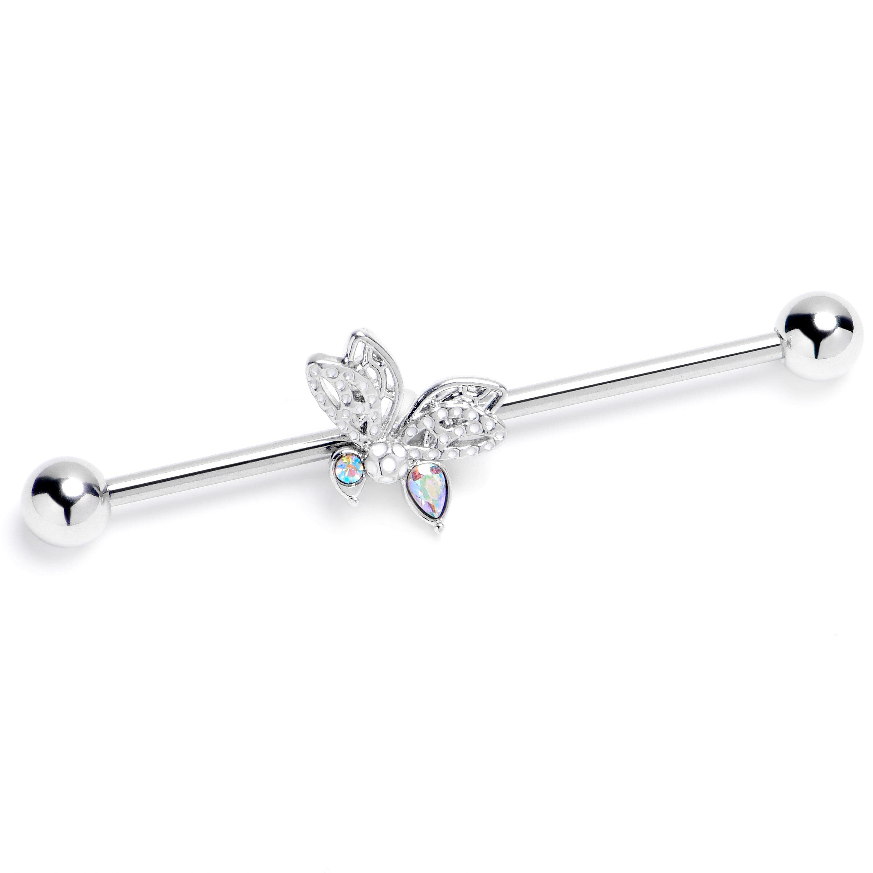 BodyCandy 14G Clear Aurora Gem Ultra Drama Butterfly Industrial Barbell 38mm — main product shot