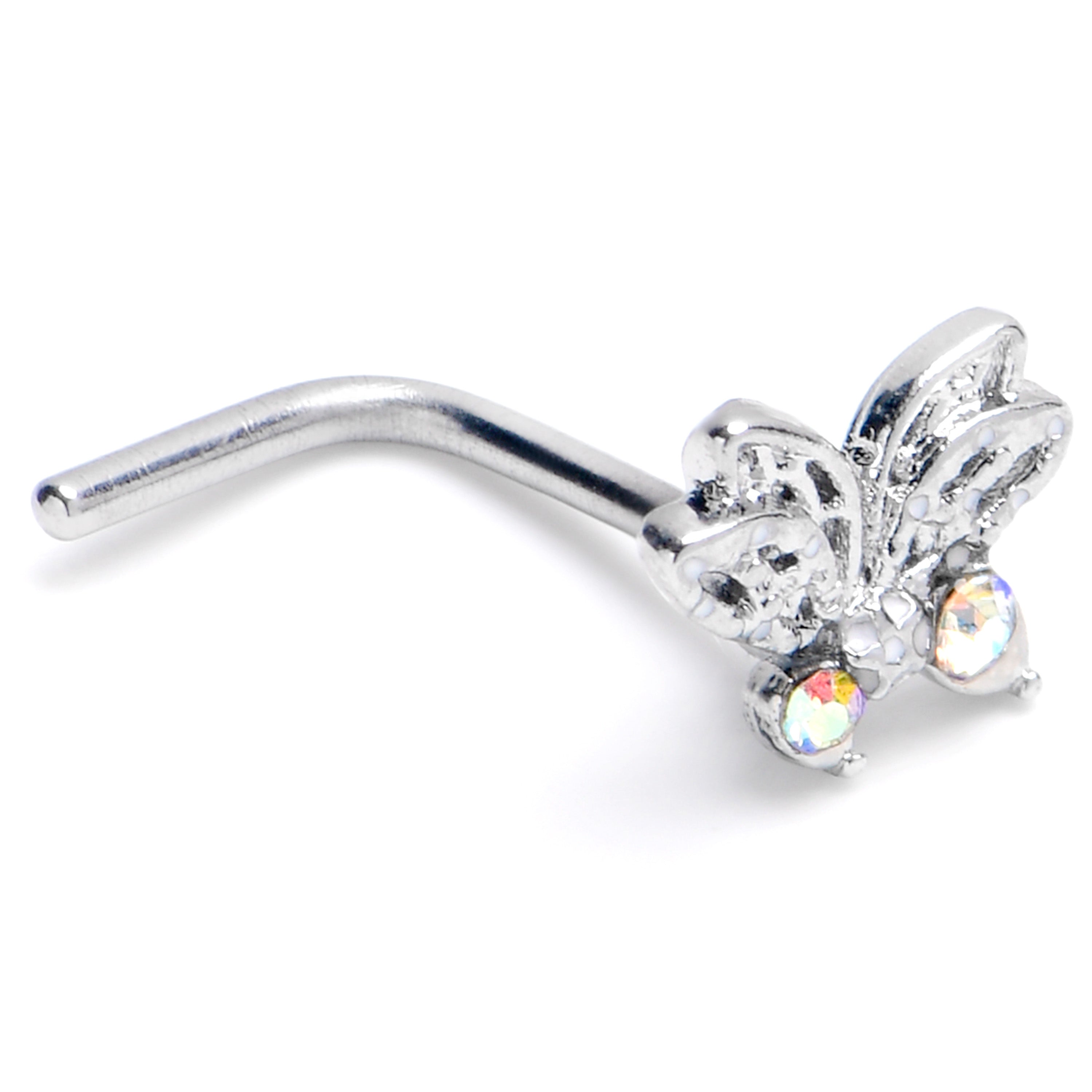 BodyCandy 20G 7mm Aurora Gem Ultra Drama Butterfly L Shape Nose Ring — main product shot