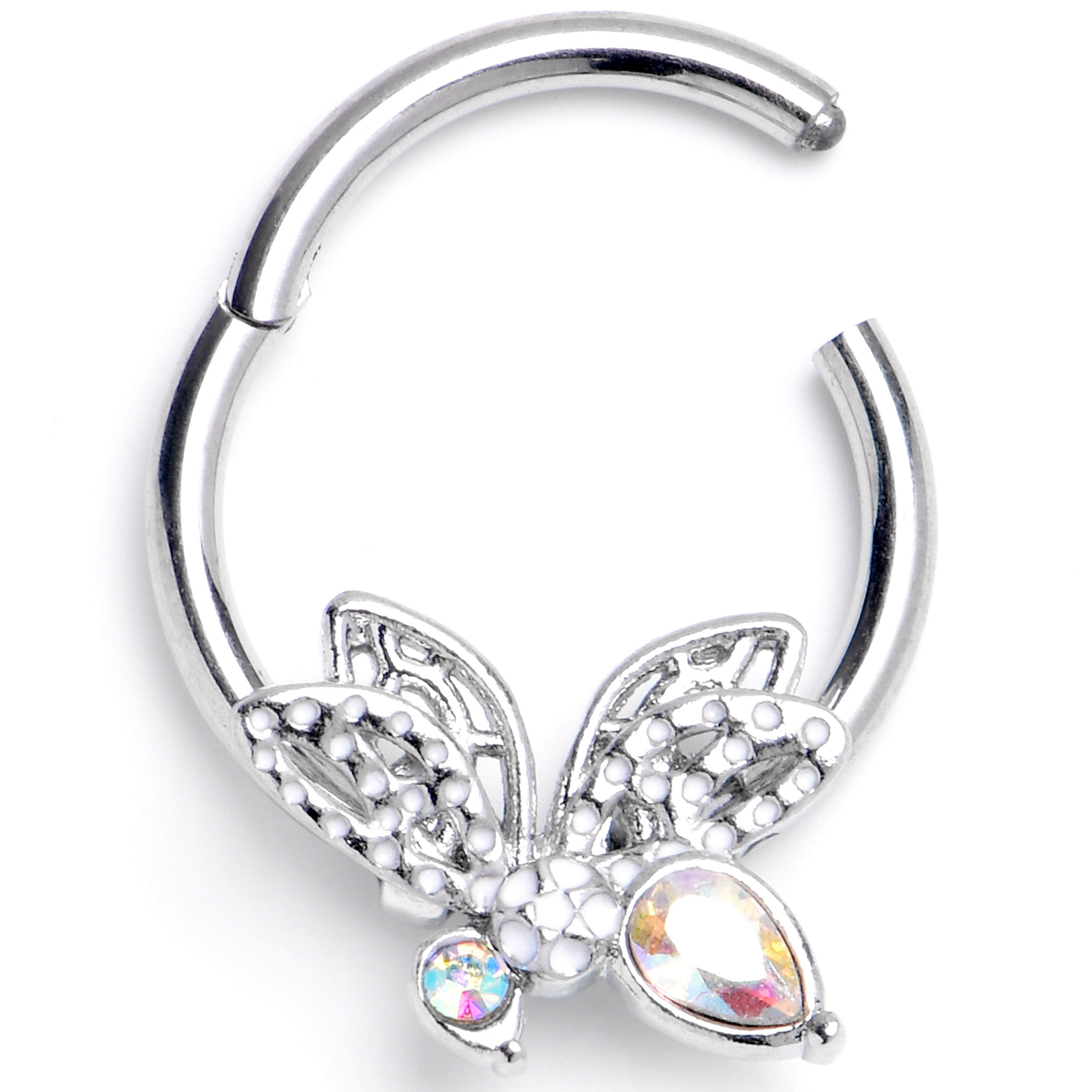 BodyCandy 16G 3/8 Aurora Gem Ultra Drama Butterfly Hinged Segment Ring — main product shot