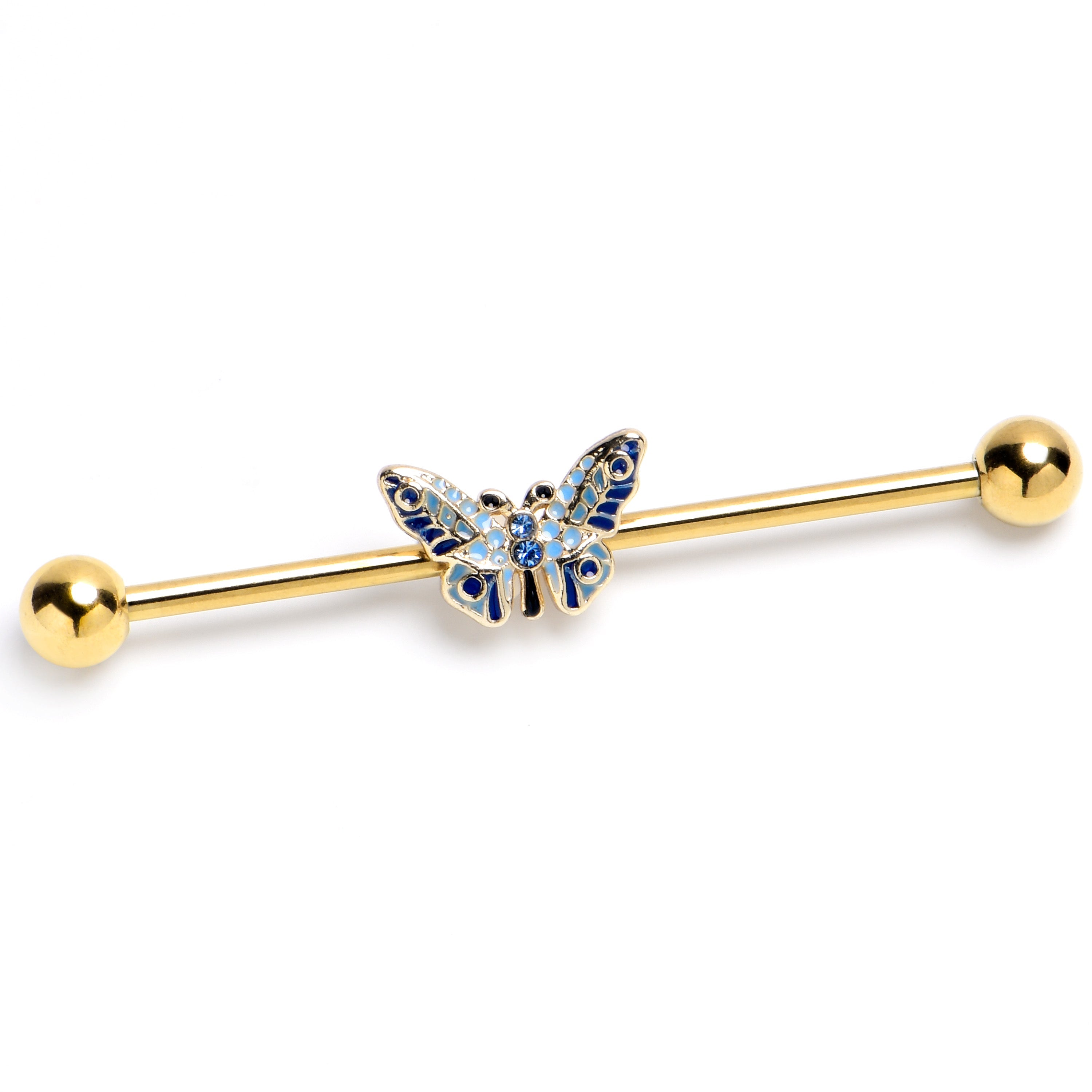 BodyCandy 14G Gold Tone Evening Butterfly Industrial Barbell 38mm — main product shot