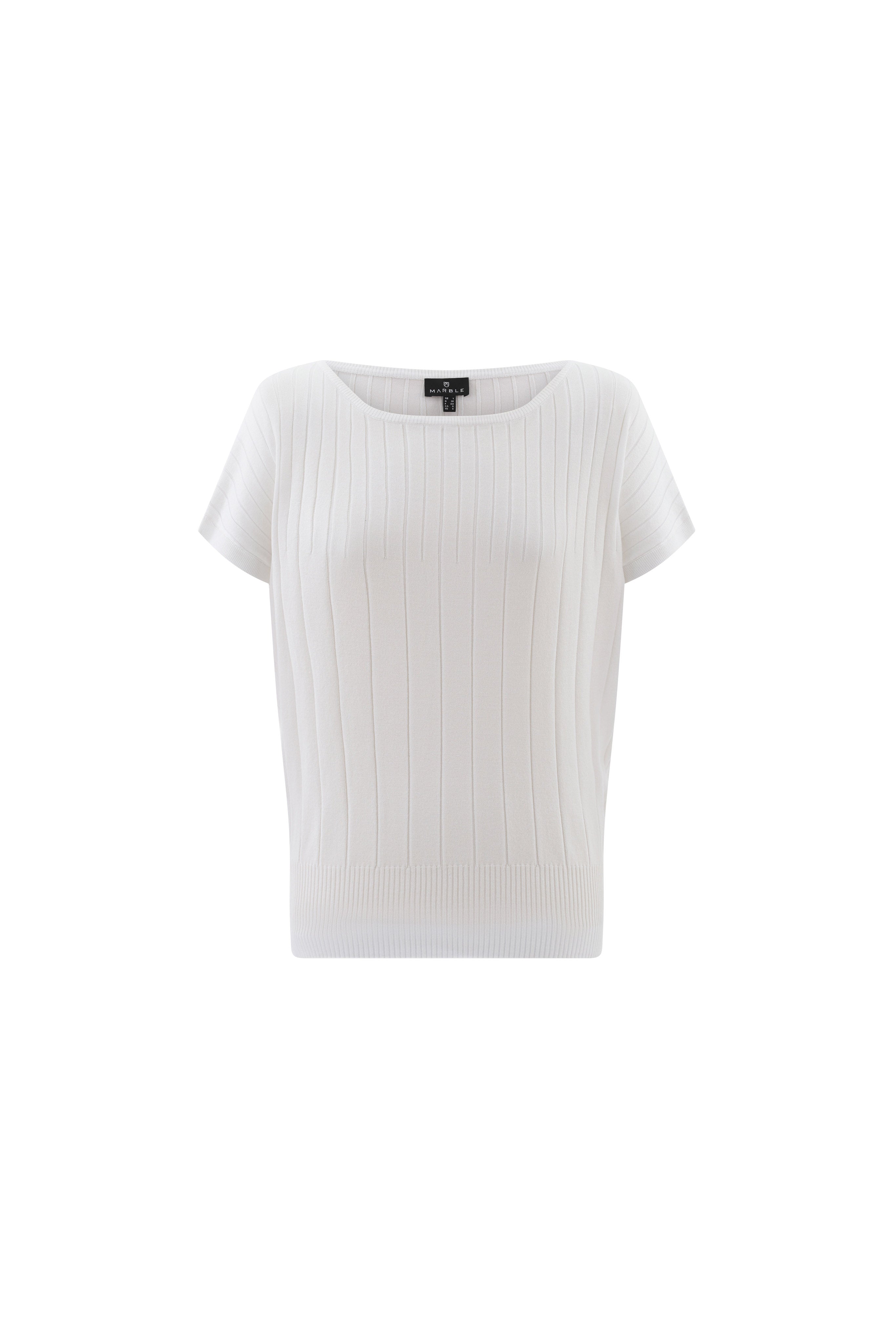 KADOU BOUTIQUE Marble Short Sleeve Knit Top — lifestyle context
