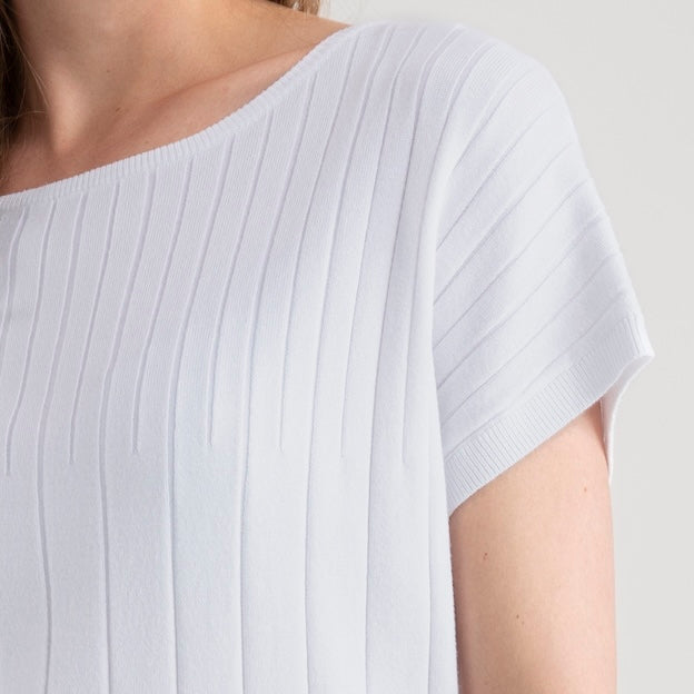 KADOU BOUTIQUE Marble Short Sleeve Knit Top — detail close-up