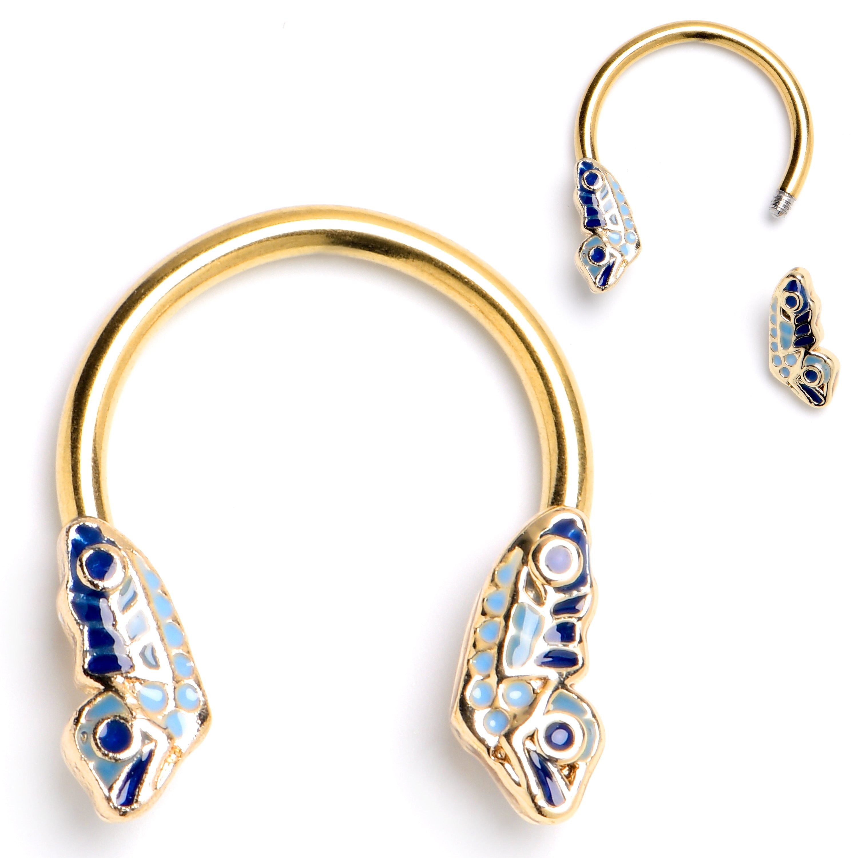 BodyCandy 16G 3/8 Gold Tone Evening Butterfly Horseshoe Circular Barbell — main product shot
