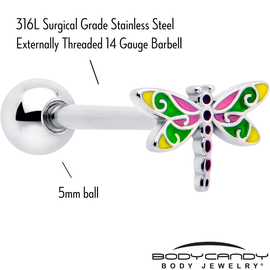 BodyCandy Dragonfly Colors Barbell Tongue Ring — detail close-up