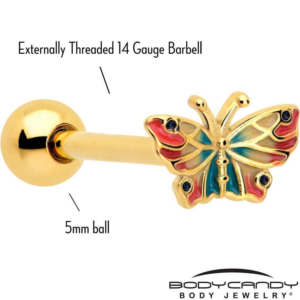 BodyCandy Gold Tone Sunrise Butterfly Barbell Tongue Ring — detail close-up