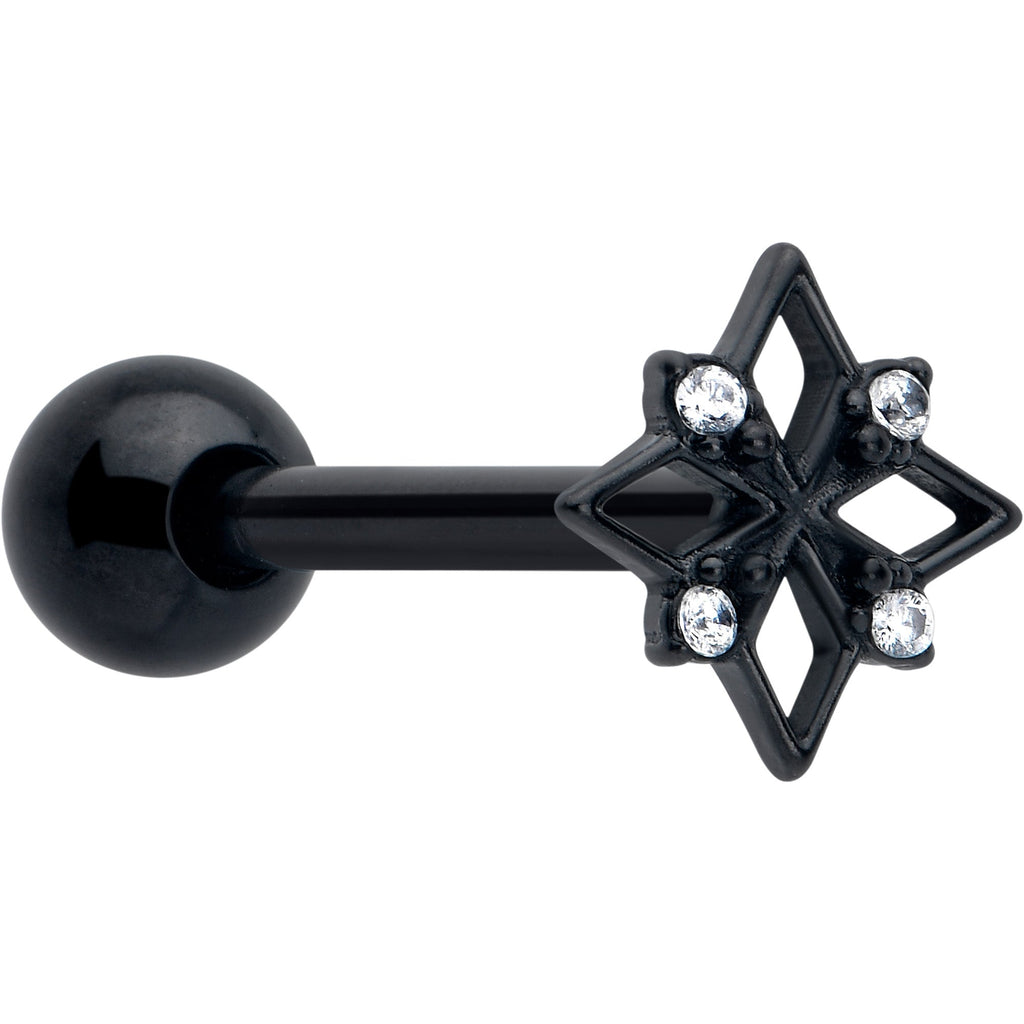 BodyCandy Clear CZ Gem Black Gothic Star Barbell Tongue Ring — main product shot