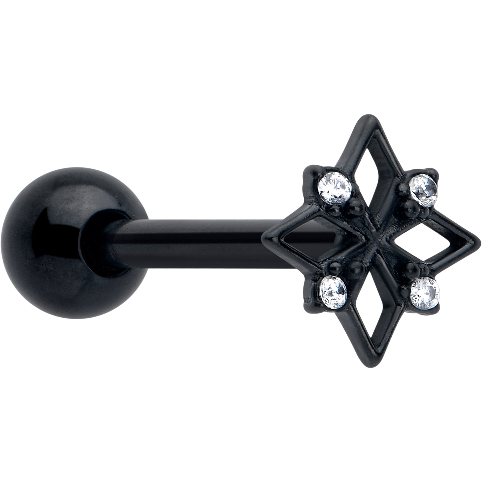 BodyCandy Clear CZ Gem Black Gothic Star Barbell Tongue Ring — main product shot