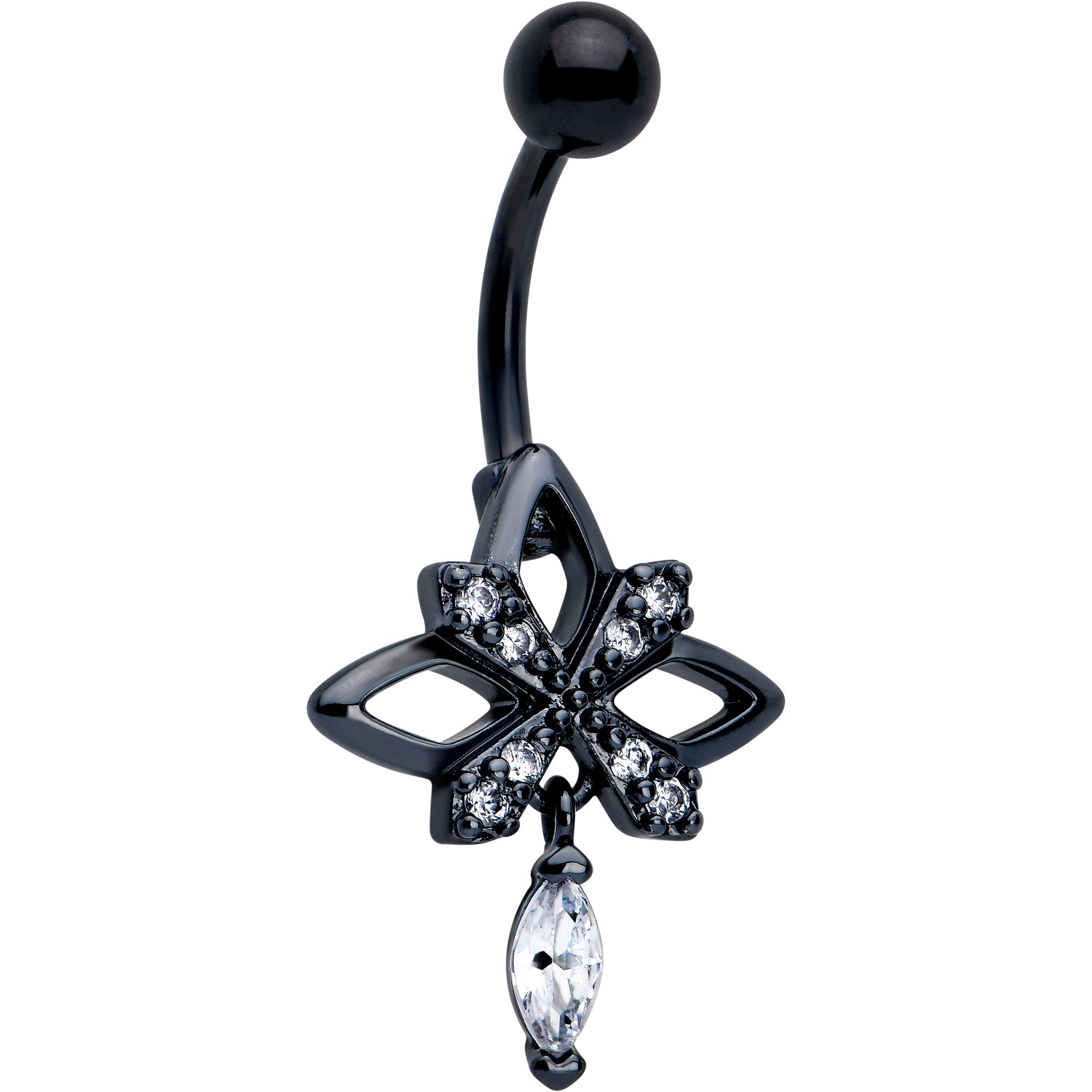 BodyCandy Clear CZ Gem Black Gothic Star Dangle Belly Ring — main product shot
