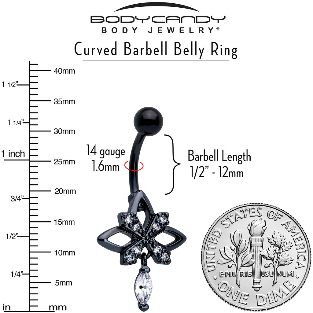 BodyCandy Clear CZ Gem Black Gothic Star Dangle Belly Ring — lifestyle context