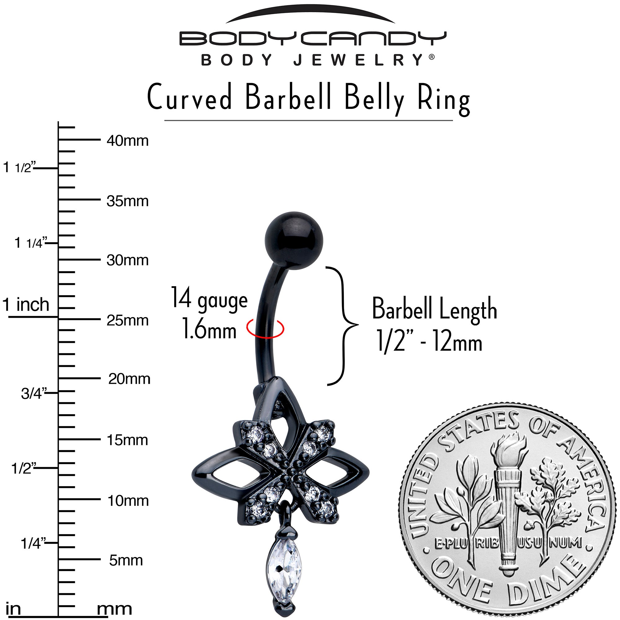 BodyCandy Clear CZ Gem Black Gothic Star Dangle Belly Ring — lifestyle context