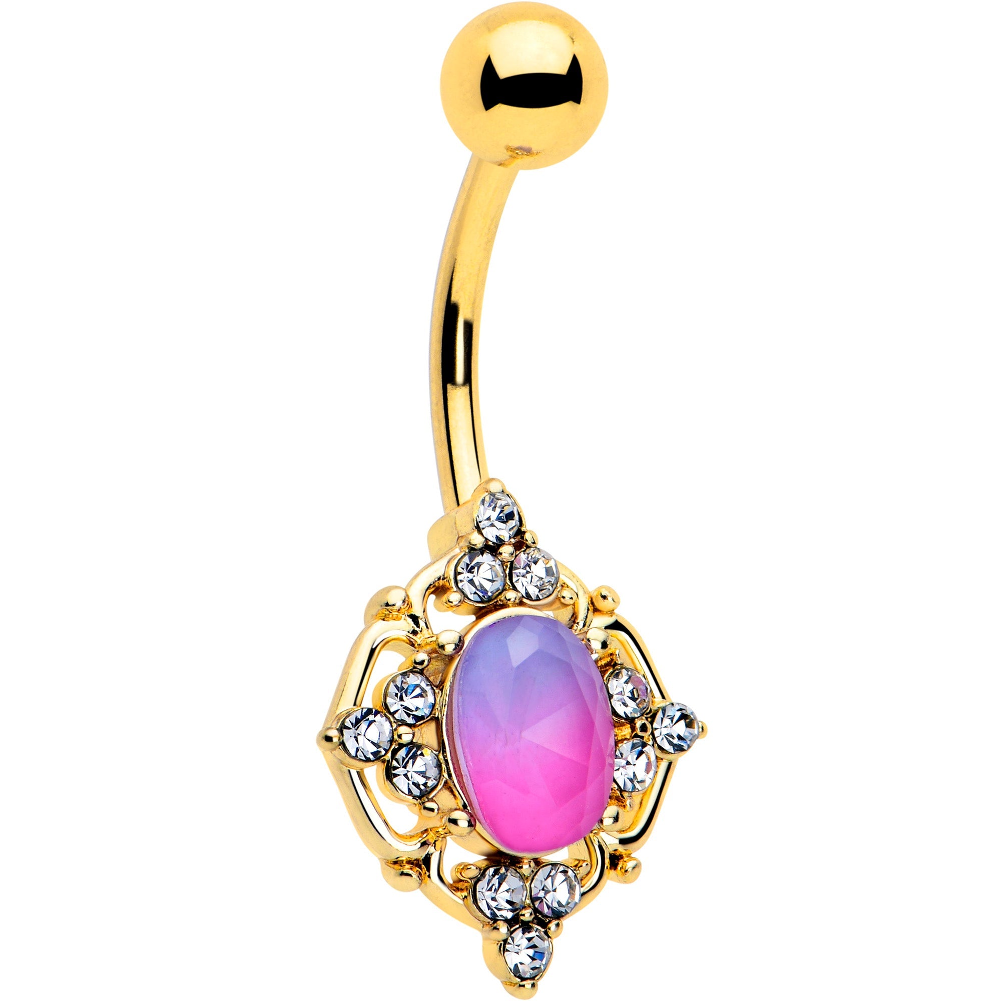 BodyCandy Pink Tourmaline Gold Tone Wondrous Glam Belly Ring — main product shot