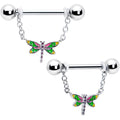 BodyCandy 14G 9/16 Dragonfly Colors Chain Dangle Nipple Ring Set — main product shot