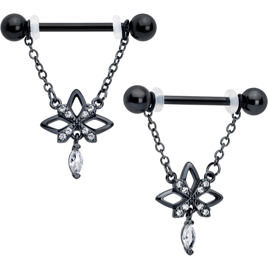 BodyCandy 14G 9/16 Clear CZ Gem Black Gothic Star Dangle Nipple Ring Set — main product shot