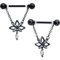 BodyCandy 14G 9/16 Clear CZ Gem Black Gothic Star Dangle Nipple Ring Set — main product shot