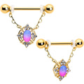 BodyCandy 14G 9/16 Pink Tourmaline Gold Tone Wondrous Dangle Nipple Ring Set — main product shot