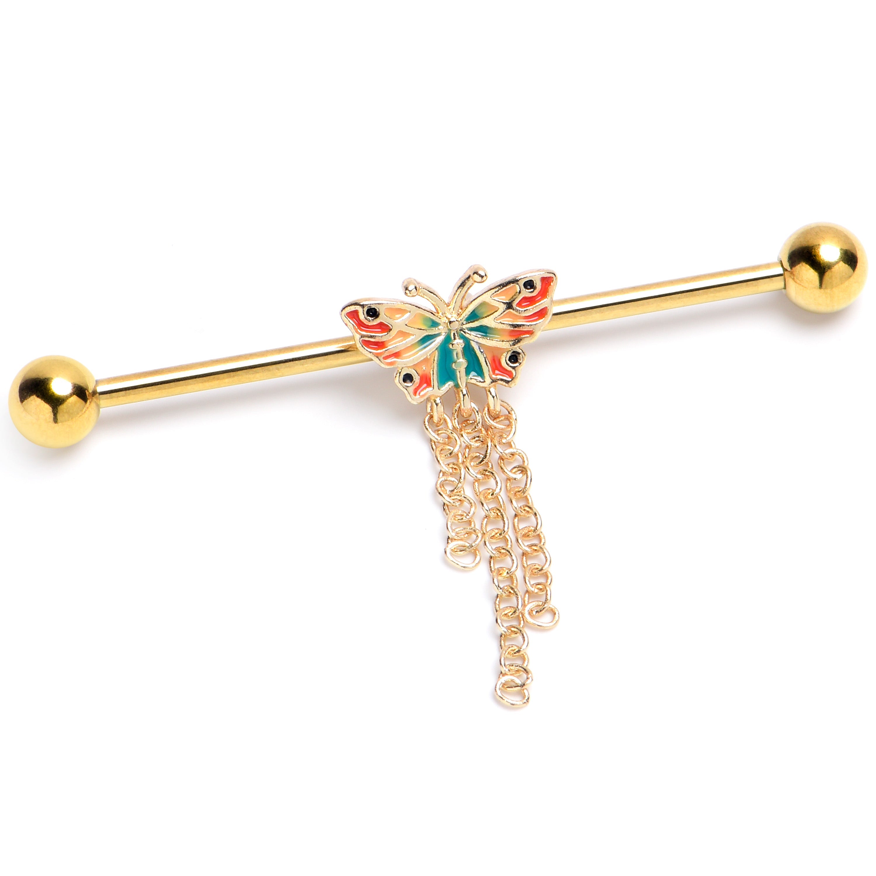 BodyCandy 14G Gold Tone Sunrise Butterfly Dangle Industrial Barbell 38mm — main product shot