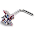 BodyCandy 20G 7mm Clear Gem Festive Patriot Pinwheel L Shape Nose Ring — main product shot