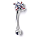 BodyCandy 16G 5/16 Clear Gem Festive Patriot Pinwheel Curved Eyebrow Ring — main product shot