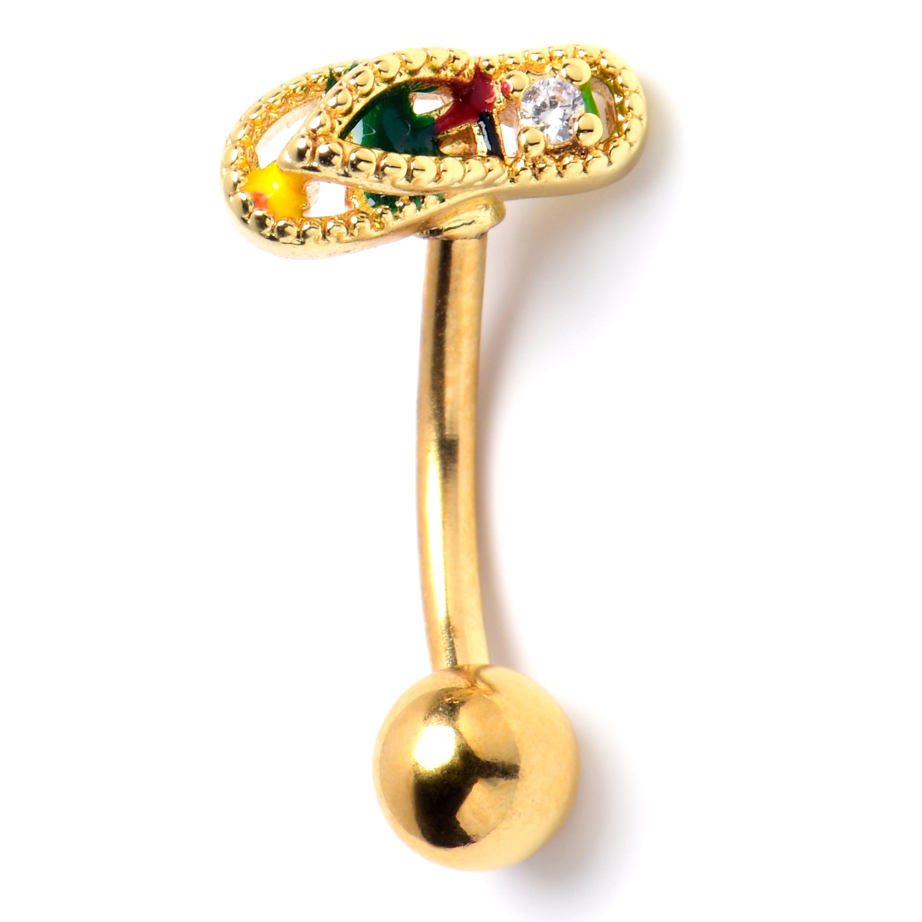 BodyCandy 16G 5/16 Clear Gem Gold Tone Beach Sandal Curved Eyebrow Ring — main product shot