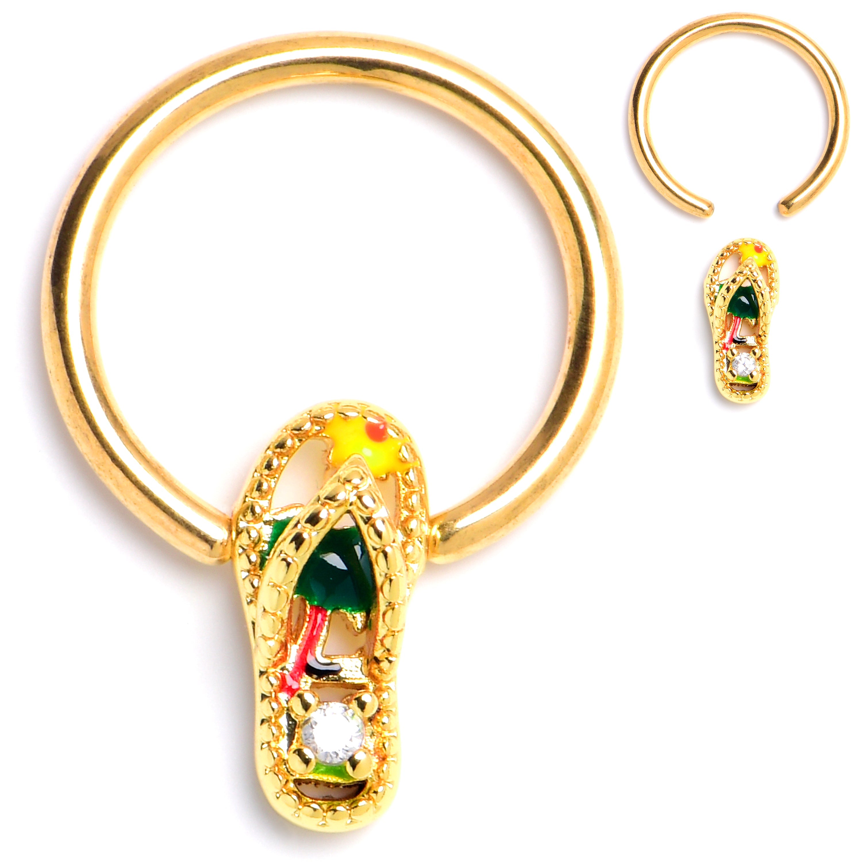 BodyCandy 16G 3/8 Clear Gem Gold Tone Beach Sandal BCR Captive Ring — main product shot