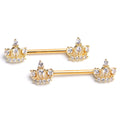 BodyCandy 14G 9/16 Clear Gem Gold Tone Epic Crown Barbell Nipple Ring Set — main product shot
